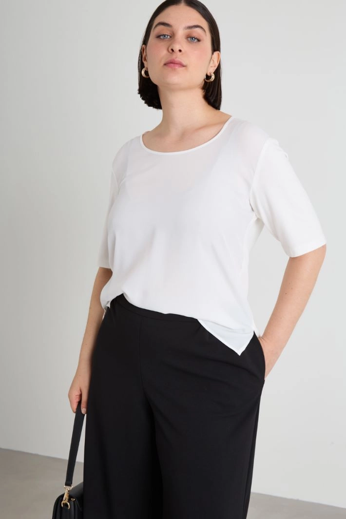 T-shirt in crepe and jersey - WHITE