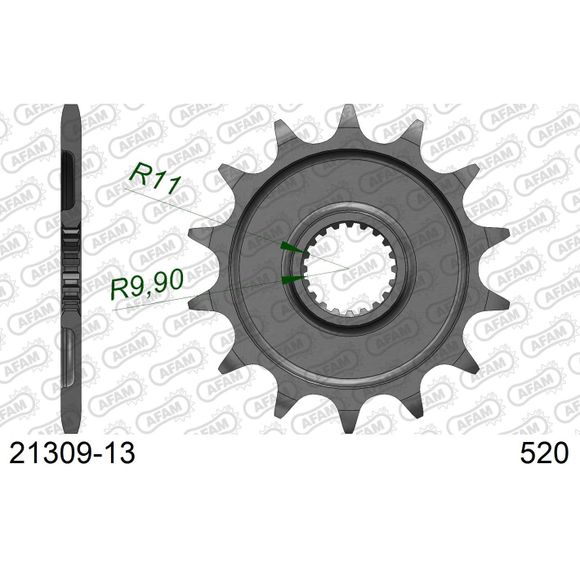 Gearbox output pinion AFAM STEEL 520 - 13 TEETH - GrayRef: AA0054 / 21309-13