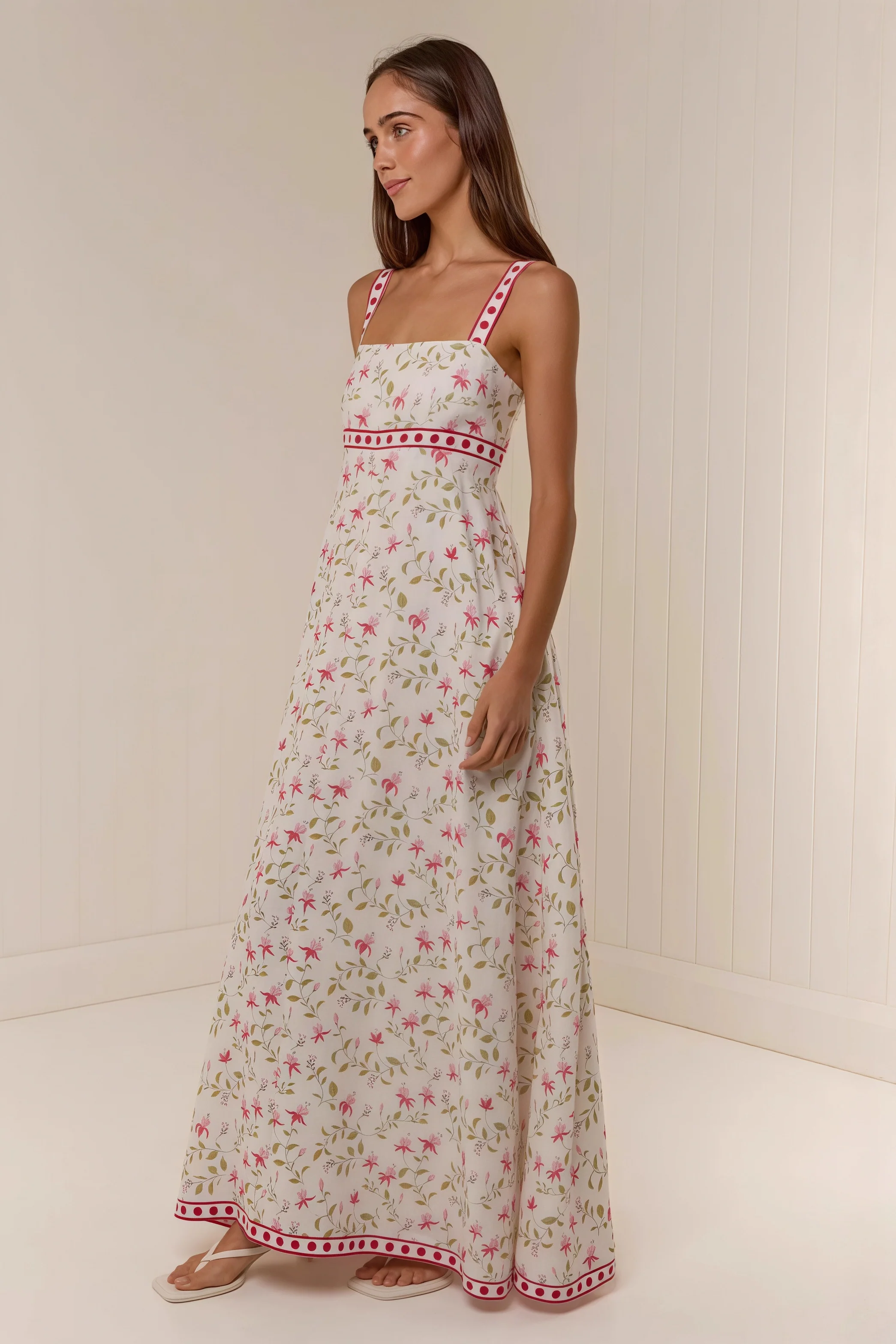 Casual Linen Print Spaghetti Strap Summer Maxi Dress