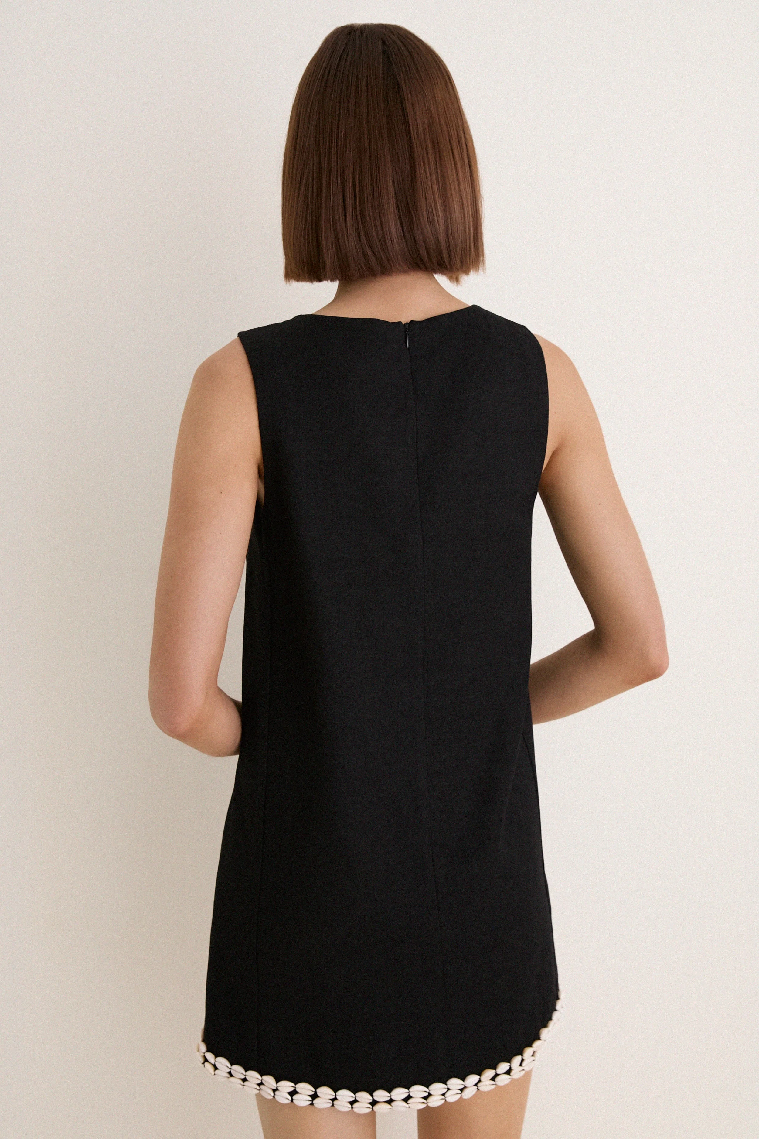 Black & Puka Shell Trim Solene Mini Dress