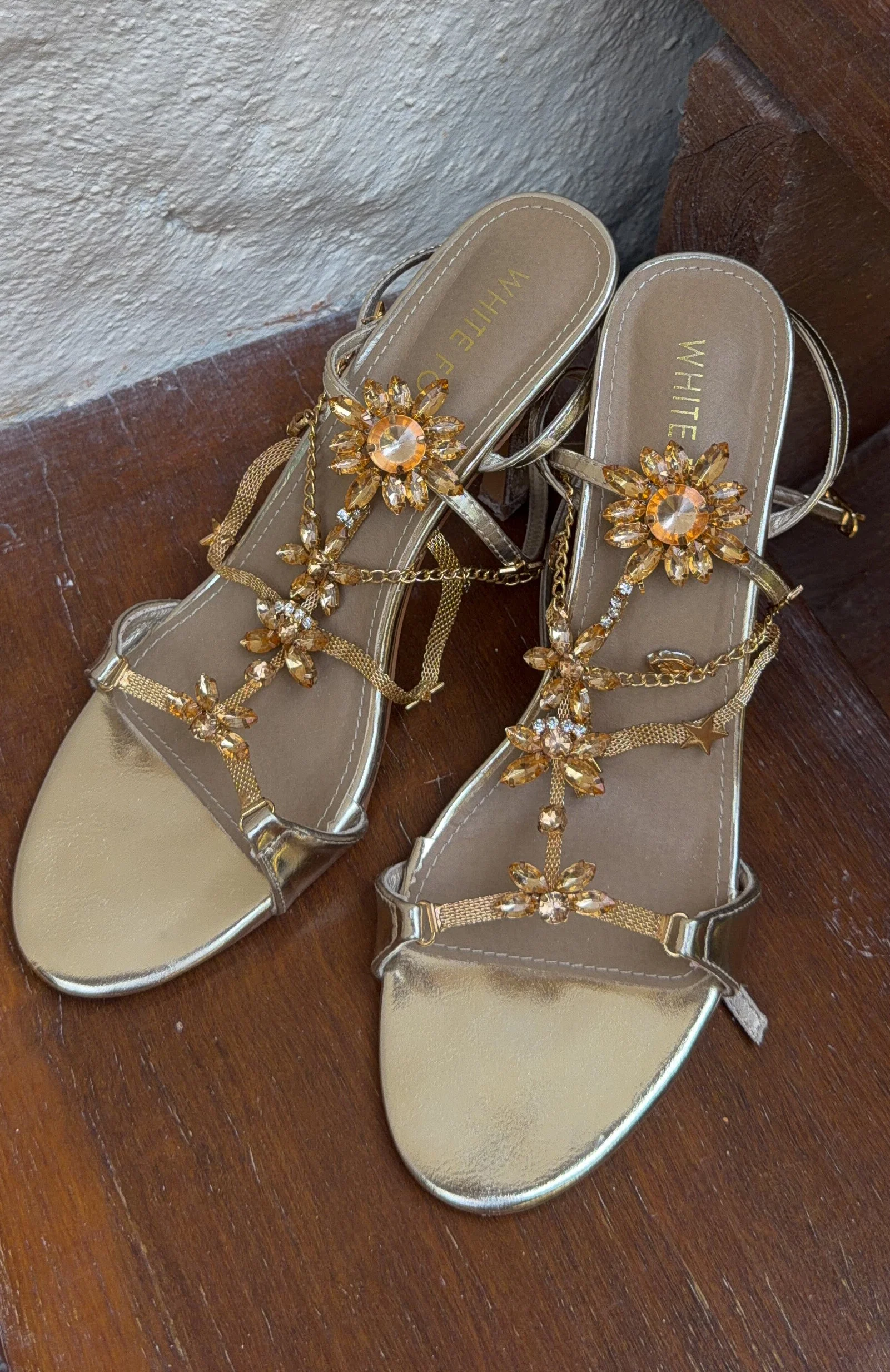 Chaya Embellished Wrap Heel Champagne