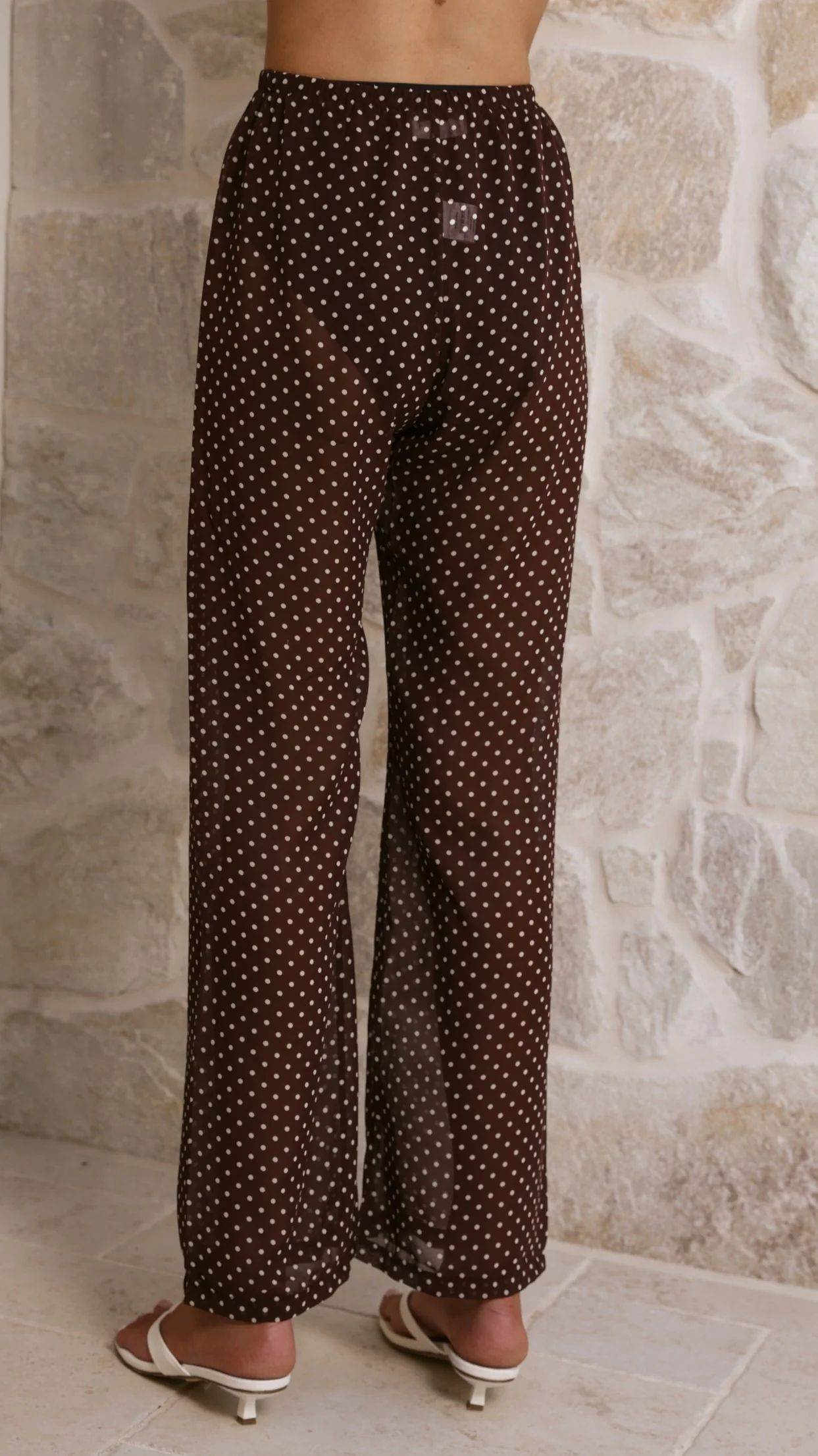 Reda Semi Sheer Pants - Chocolate/White Spot