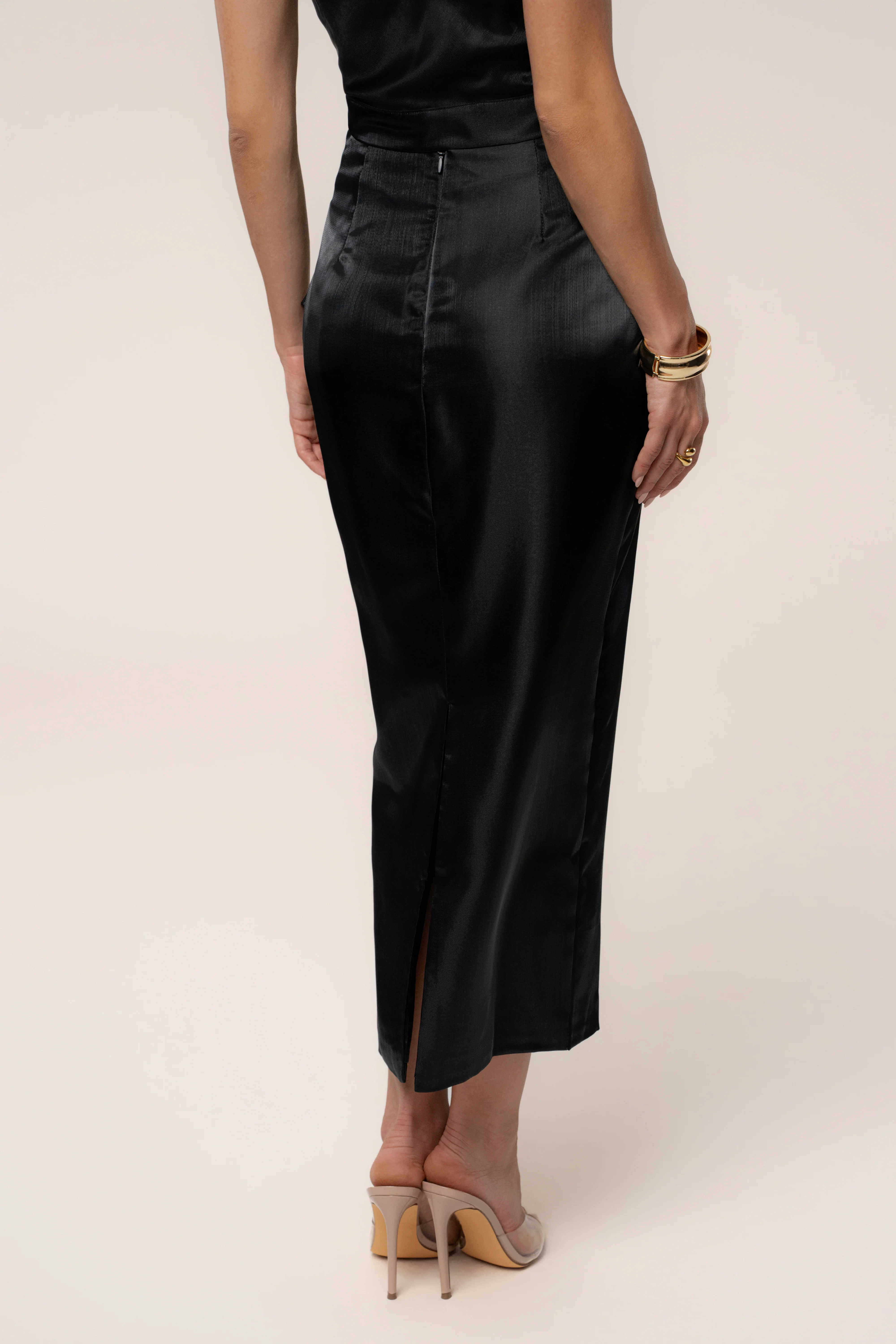 Black Reception Pleated Midi Skirt