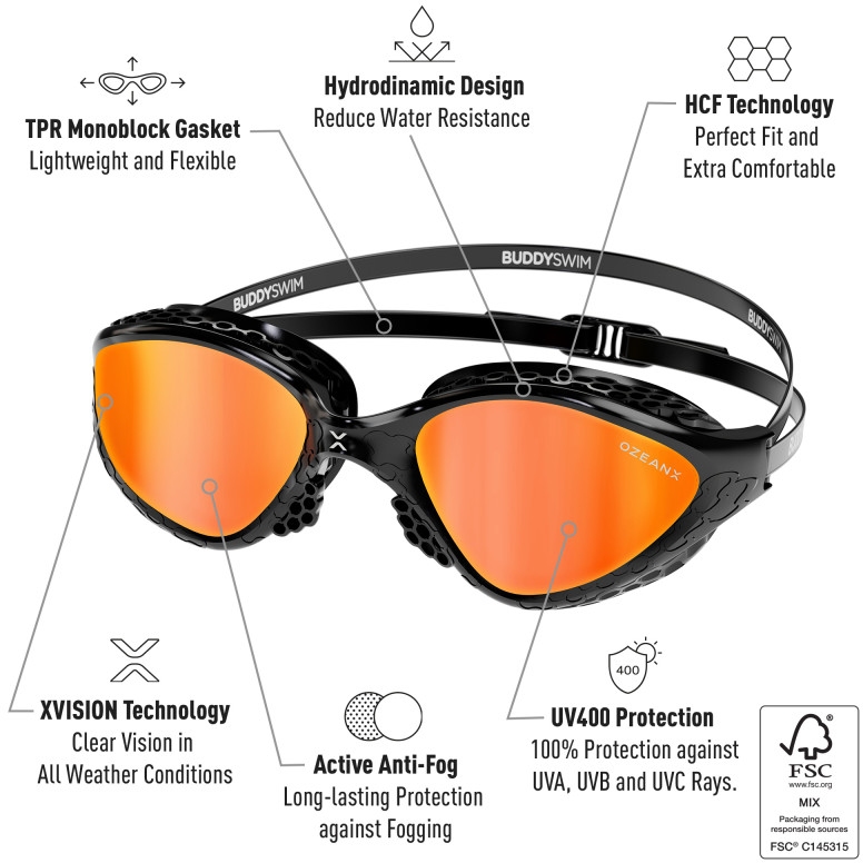 Buddyswim OzeanX Swim Goggles - black/orange mirror