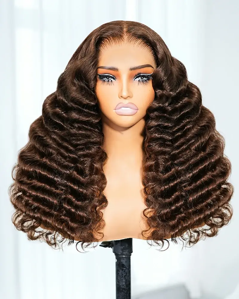 Ophirawig 13x6 Three-Go? Glueless Wig Loose Deep Wave With Drawstring Chocolate Brown 100% Human Hair Wig