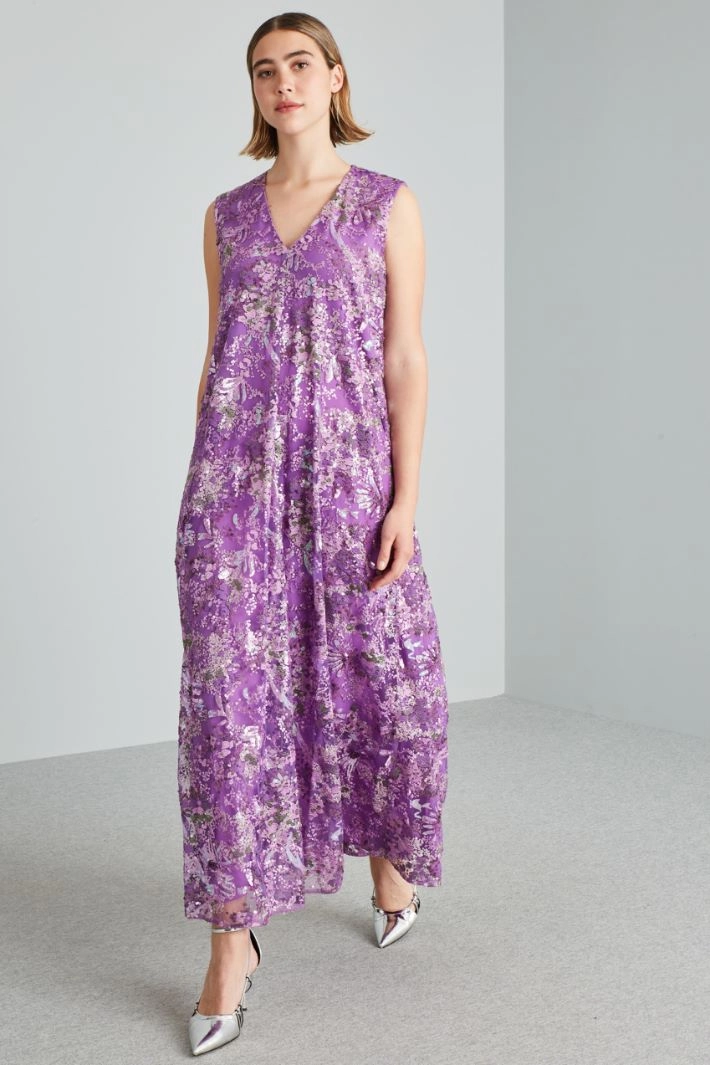 Long embroidered tulle dress - VIOLET