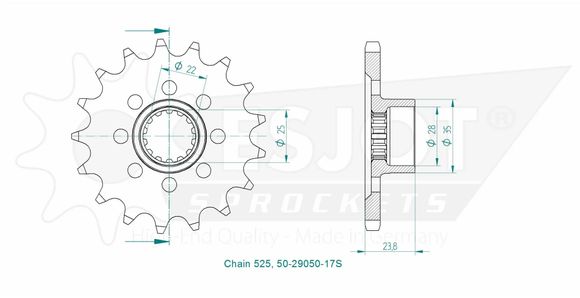 Esjot 17 teeth gearbox output pinionRef: Esjo00104A / 12122382