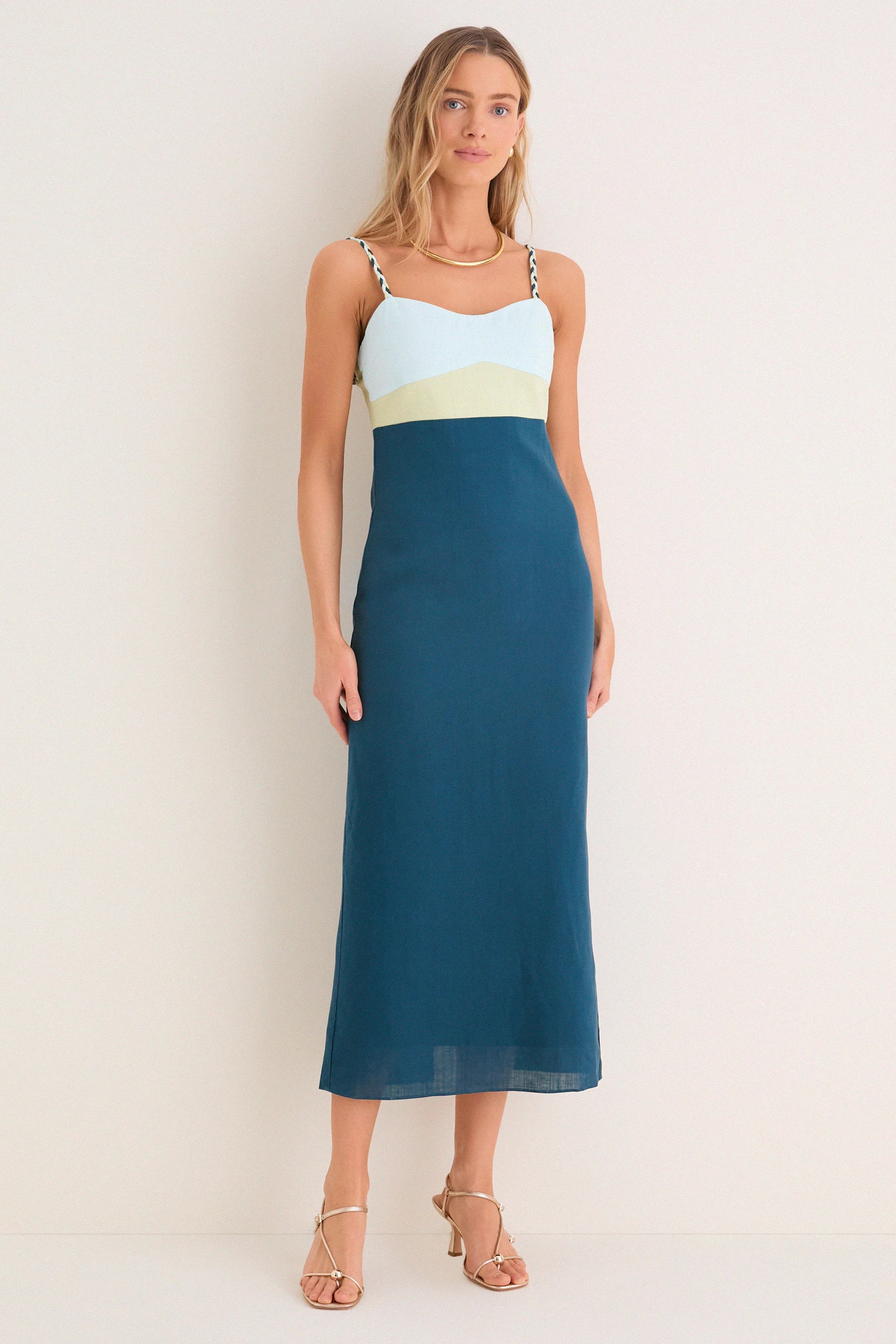 Ocean Mist Colorblock Linen Hailey Maxi Dress