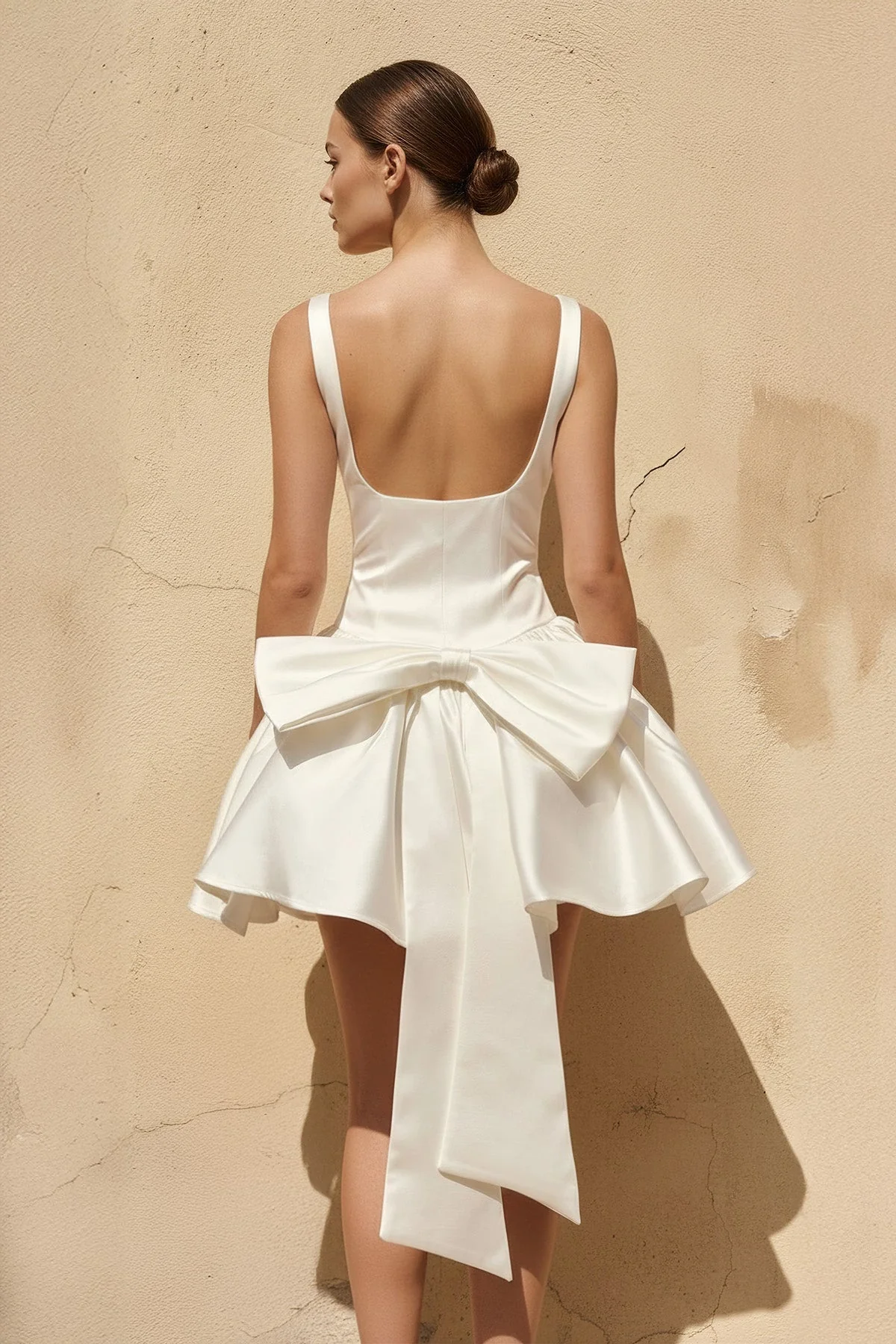 Scoop Neck Bow-Back Mini Dress in Ivory
