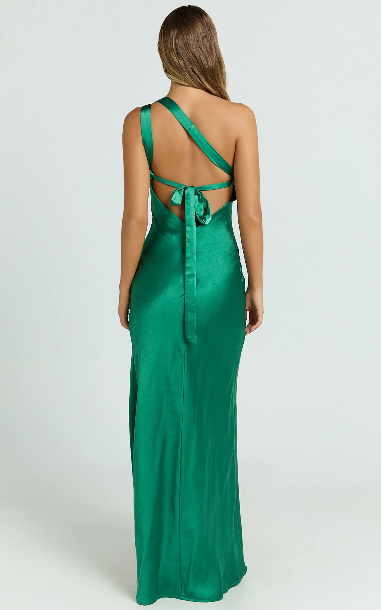 Zahra Maxi Dress One Shoulder Tie Back Dress in Emerald