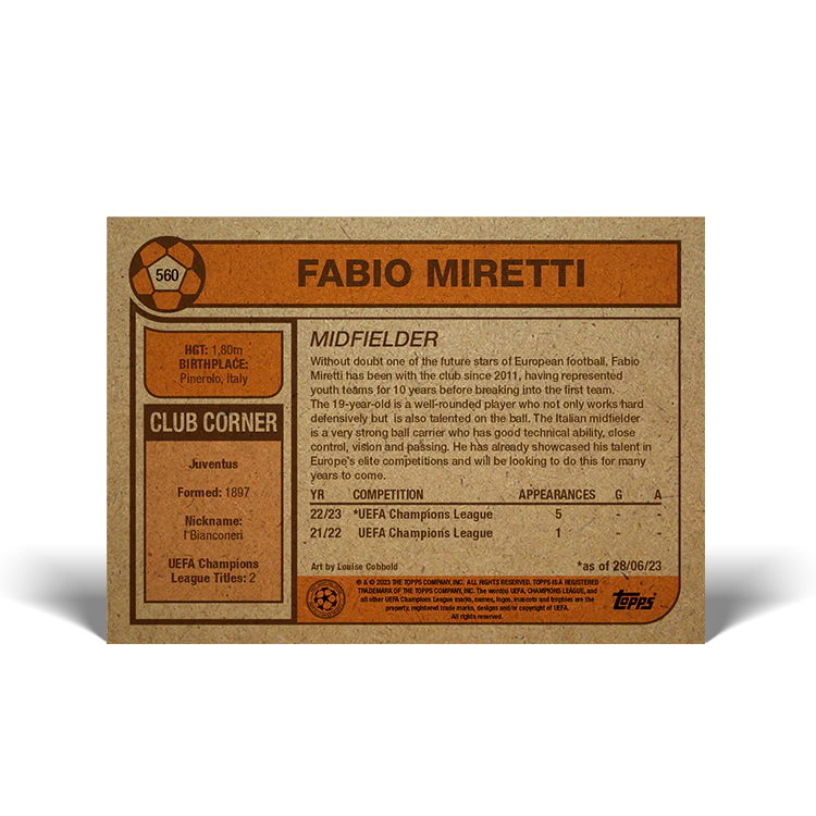 Topps UK - UCC Living Set Card #560 - Fabio Miretti