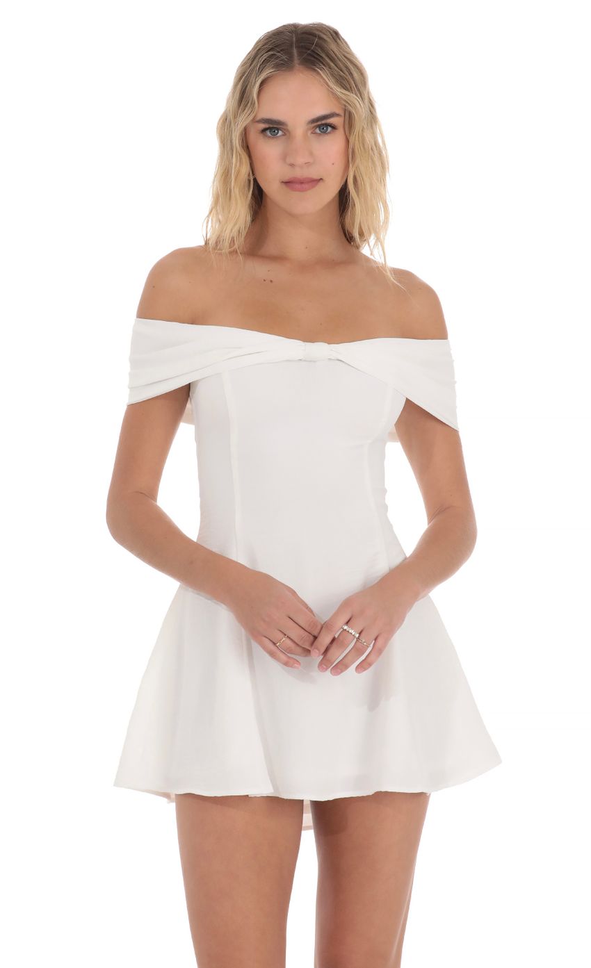 Front Bow Off Shoulder Dress - White