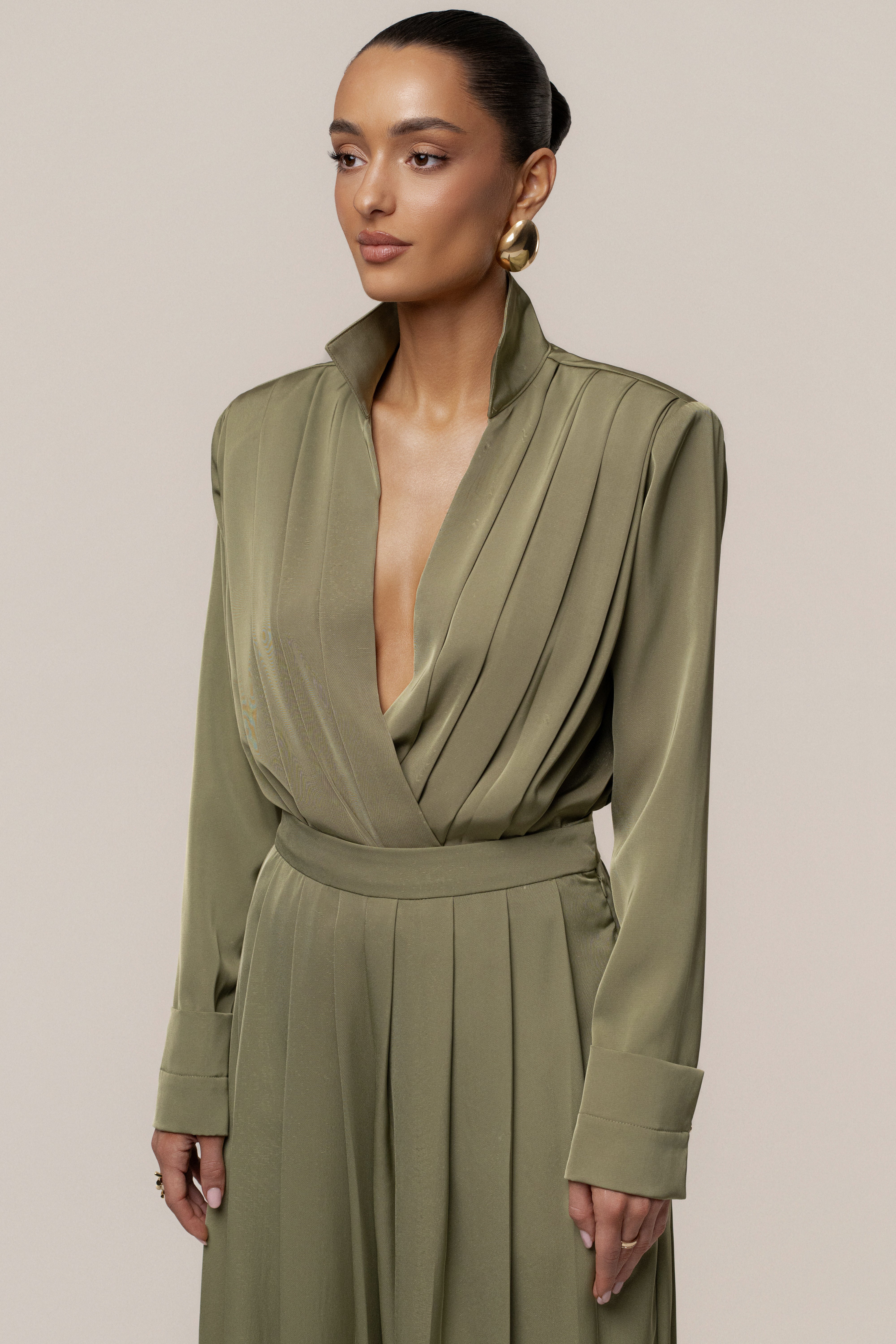 Olive Visionary Pleated Bodysuit