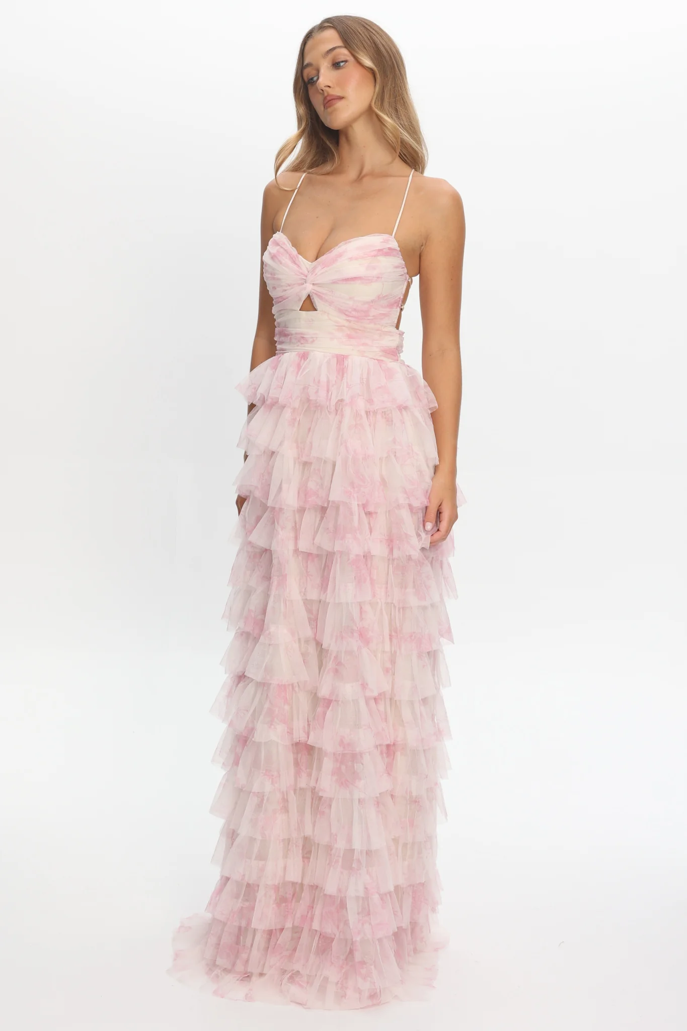 Cambridge Layered Frill Maxi Dress Floral Pink