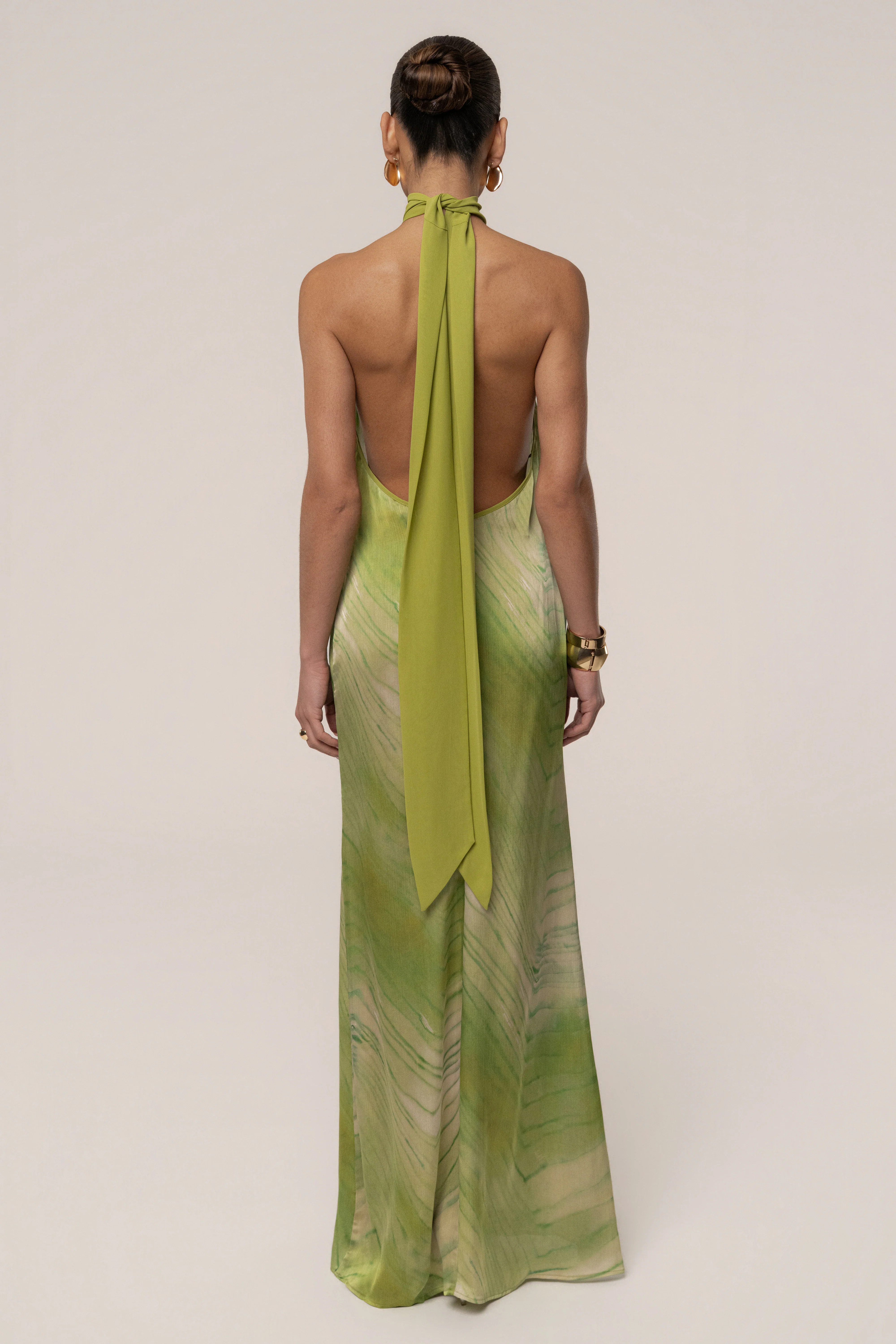 Green Sunset Waves Maxi Dress