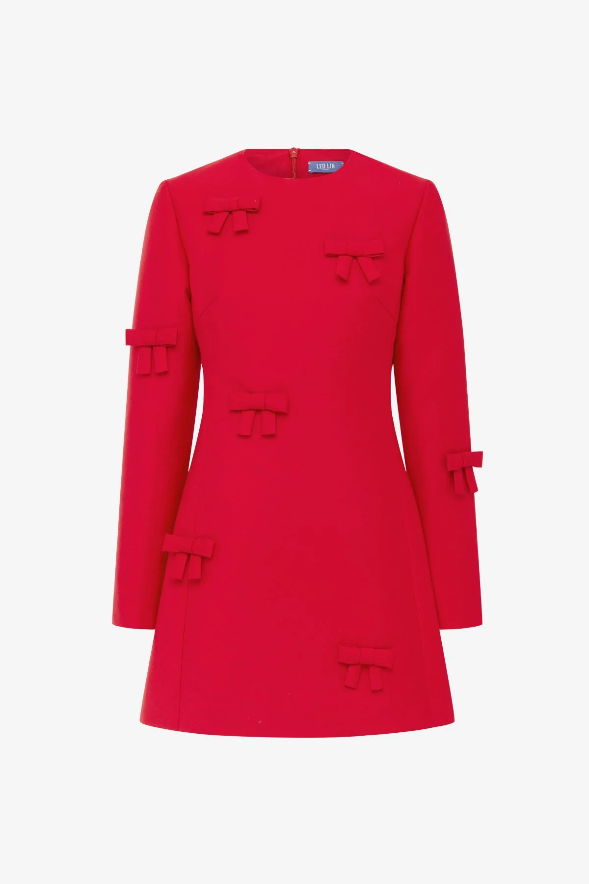 Aliza Bow Long Sleeve Mini Dress - Vermilion