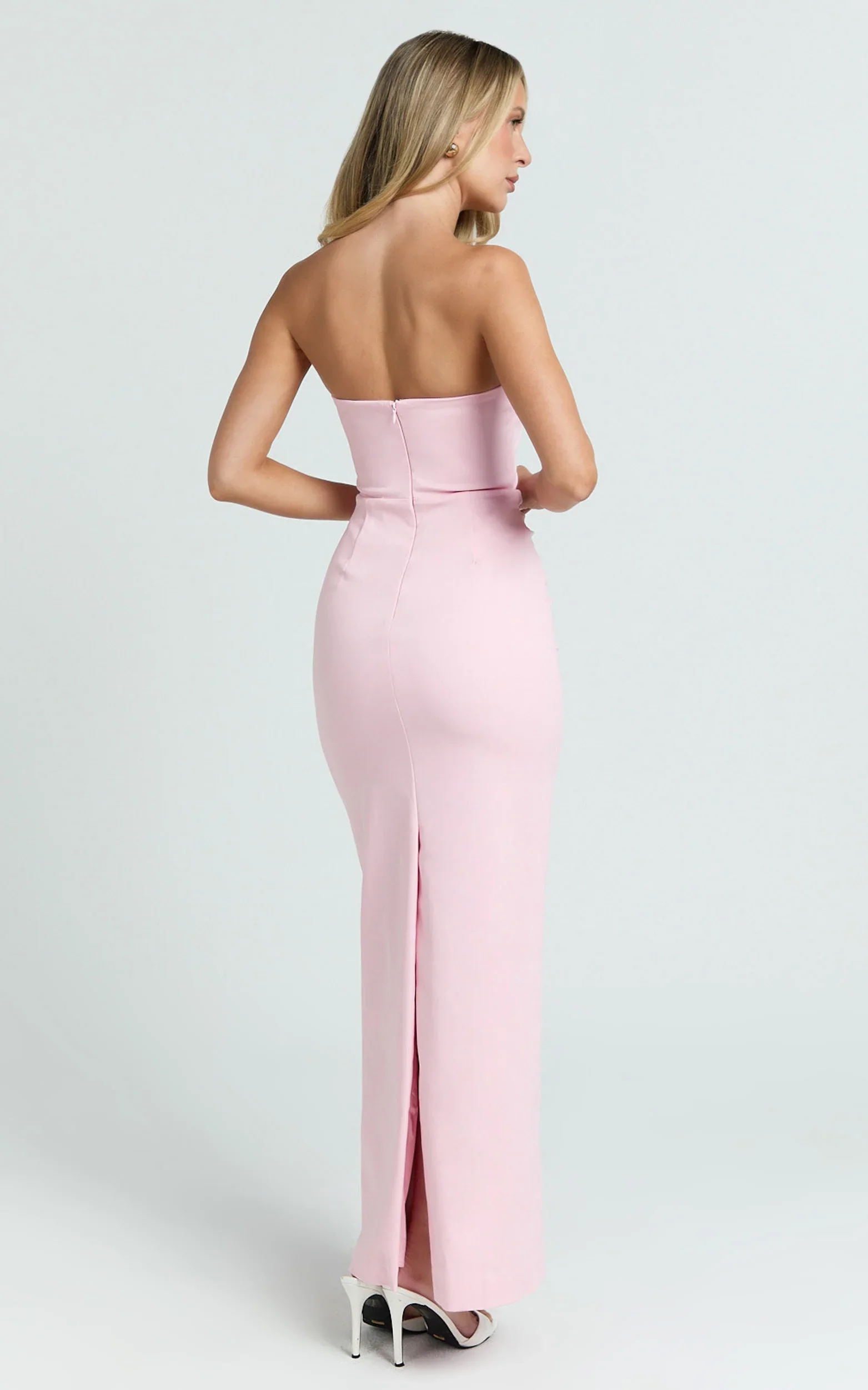 Pietra Maxi Dress - Scoop Neck Side Seam Tucks Fitted Dress in Pink
