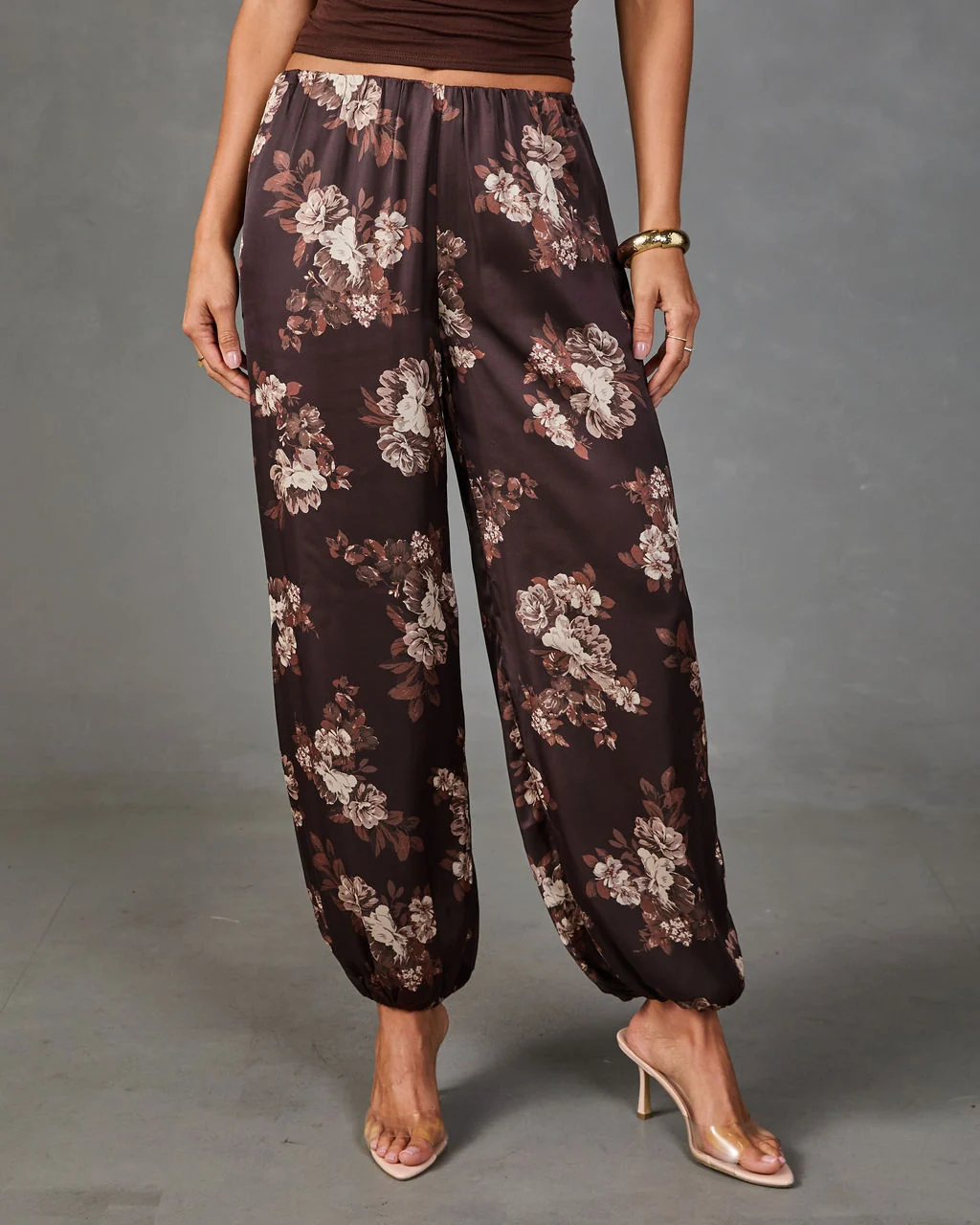 Warm Whimsy Floral Satin Balloon Pants