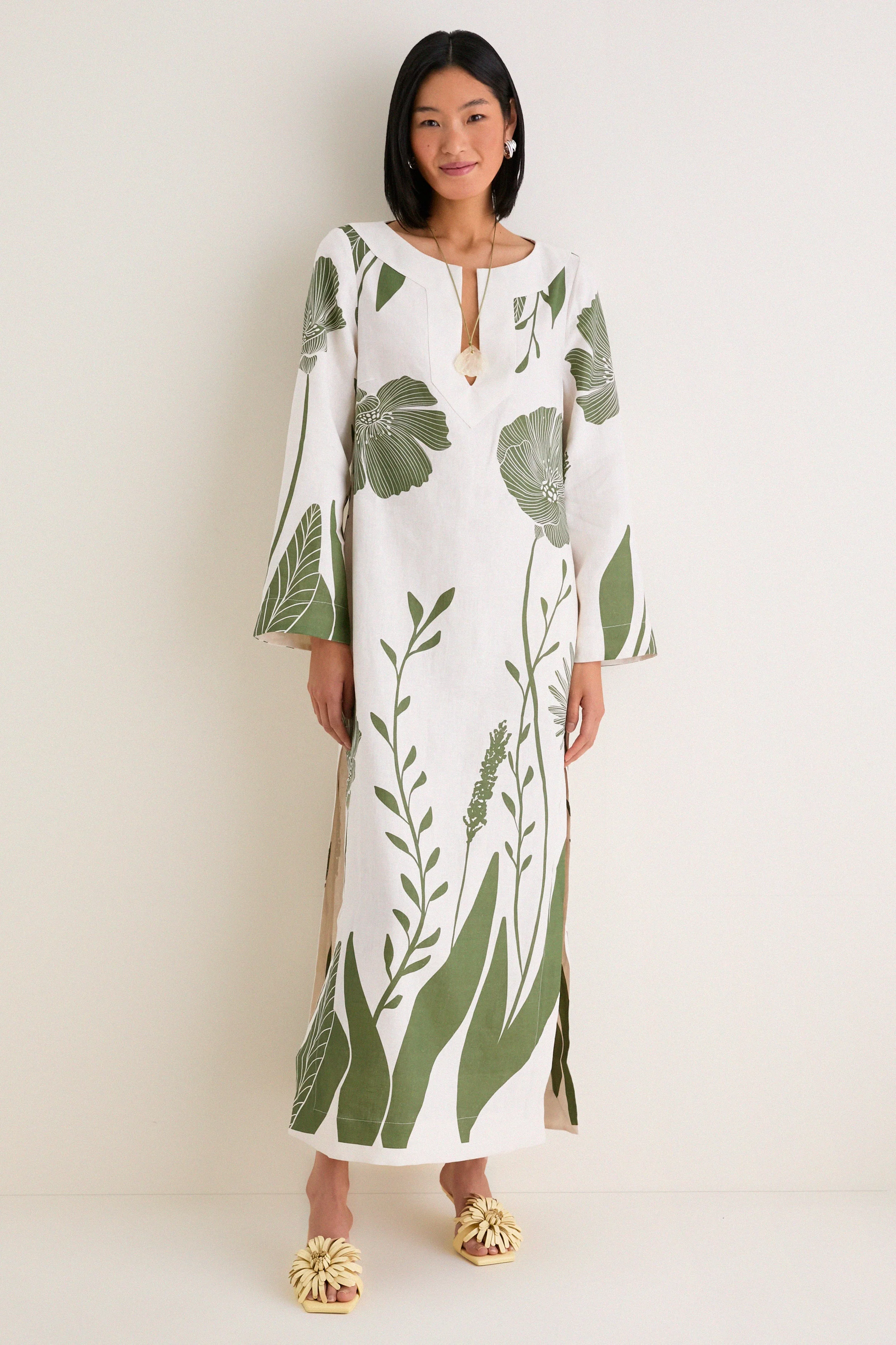 Green Floral Border Que Energia Tunic Dress