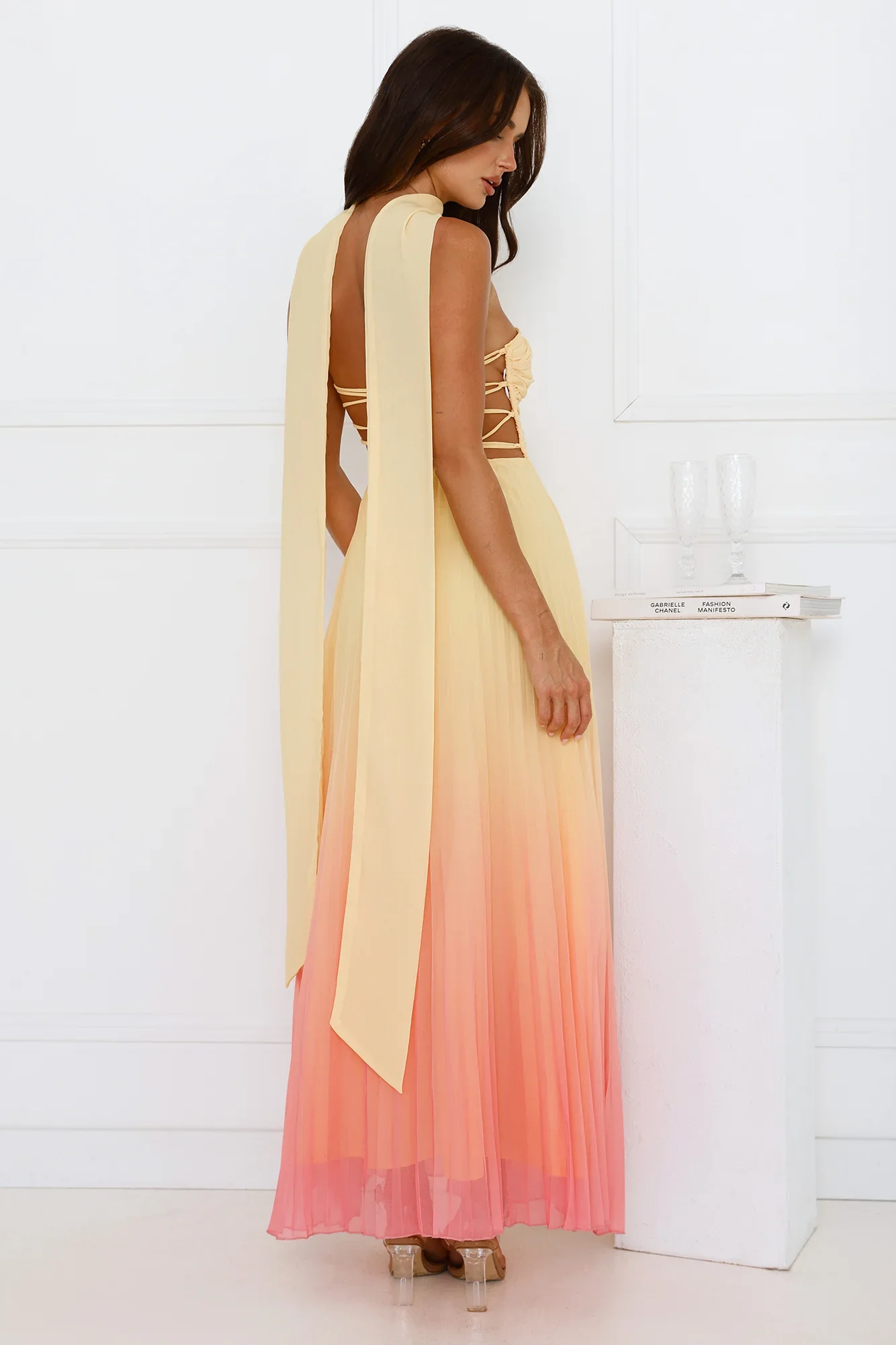 Sunset Magic Strapless Pleated Maxi Dress Yellow