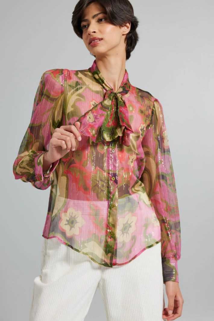 Lurex-crepon shirt - FUCHSIA GREEN