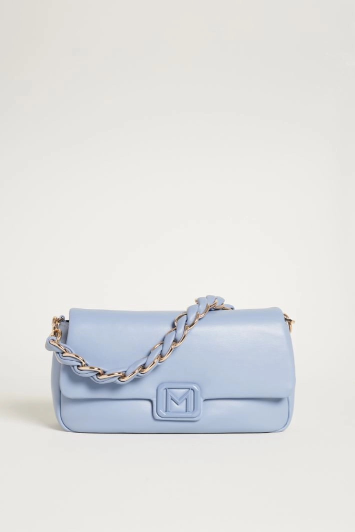 Coated fabric bag with plaited handle - LIGHT BLUE