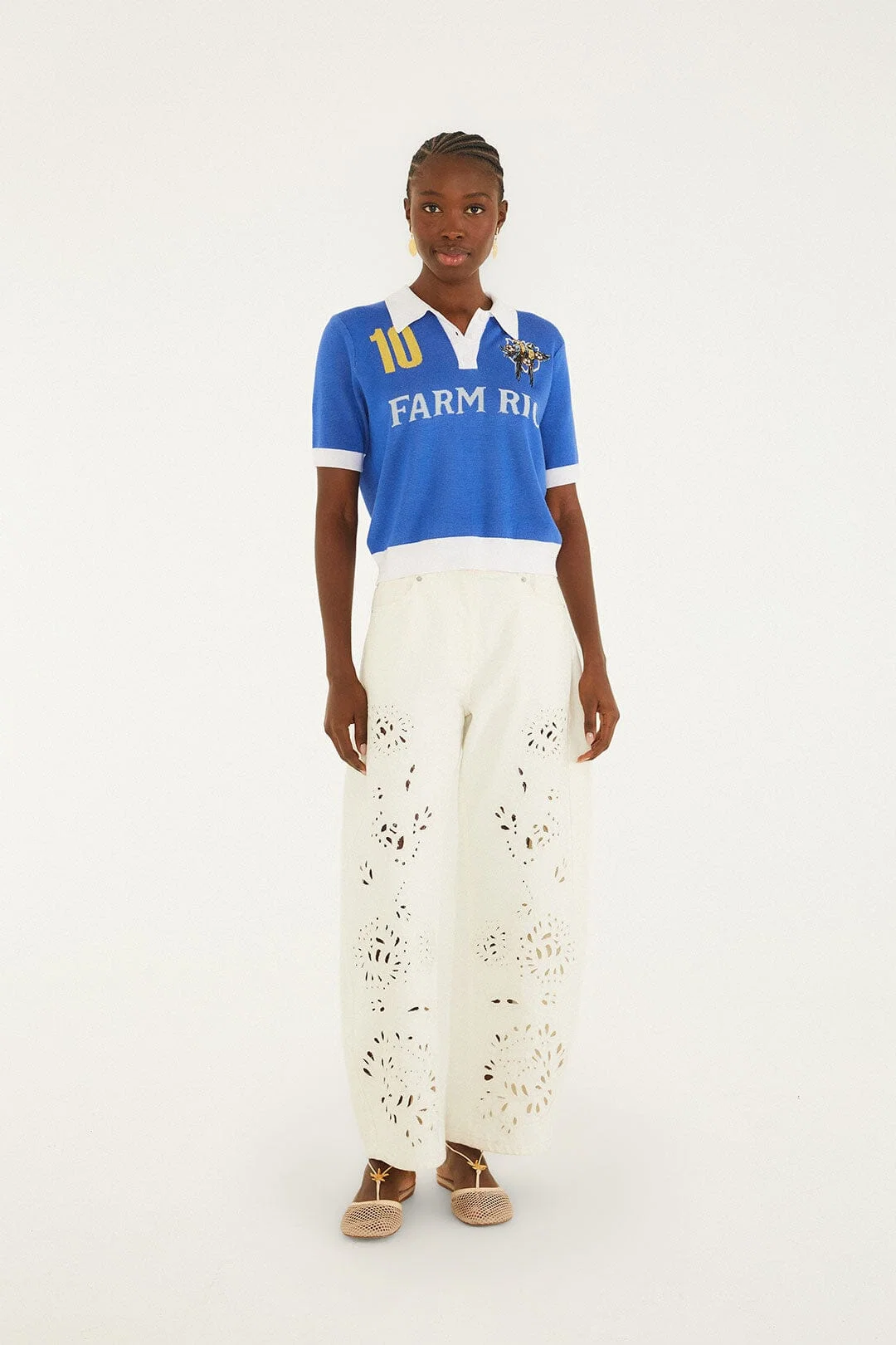 Blue And White Copa Short Sleeve Knit Polo Shirt
