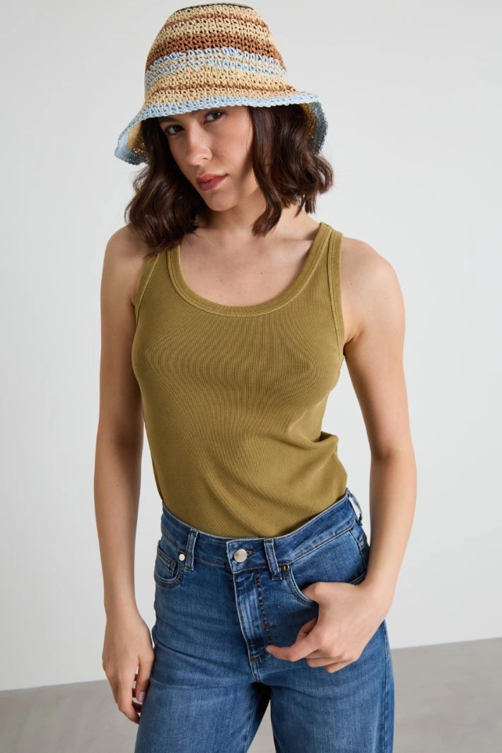 Crochet hat - LIGHT BLUE BEIGE BROWN