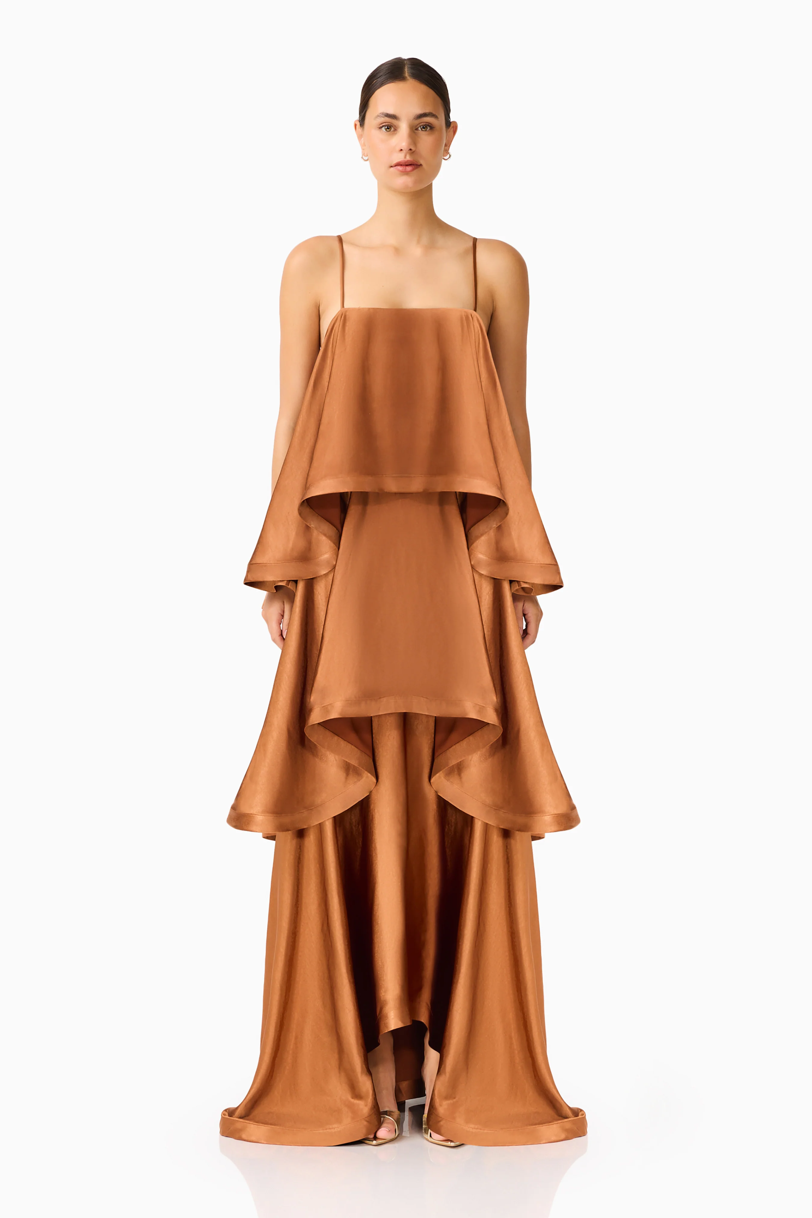 Tilly Tiered Maxi Dress in Toffee Brown