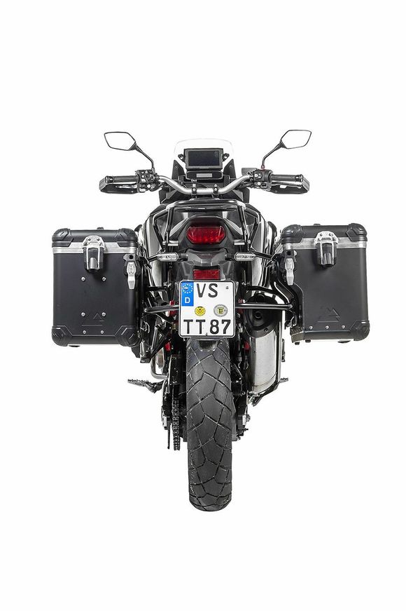 Touratech ZEGA Evo X suitcase With 38/38 offset - Gray support included - Black anodizedRef: Trt01800A / 01-403-6017-0
