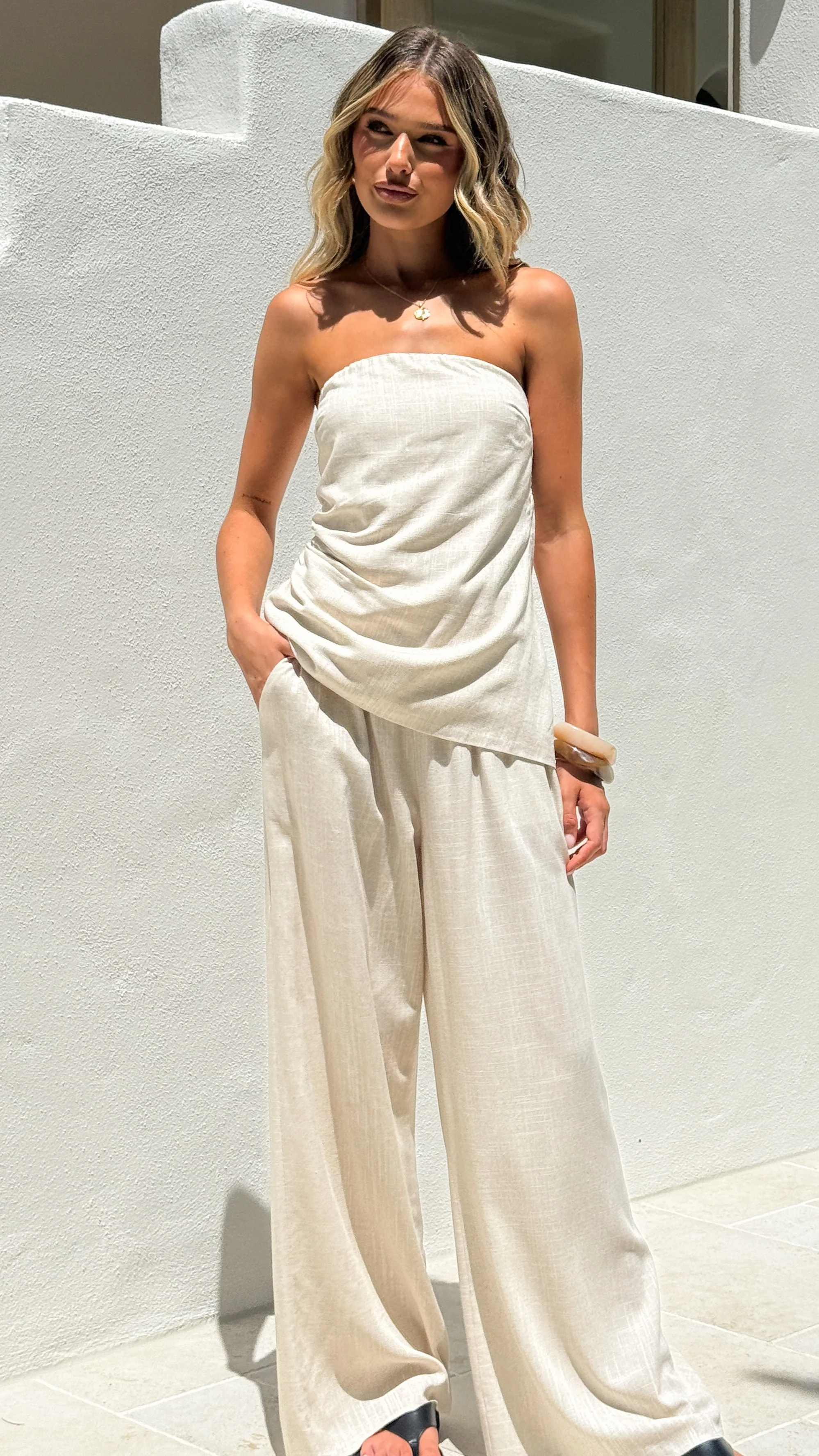 Yuki Strapless Top and Pants Set - Oatmeal