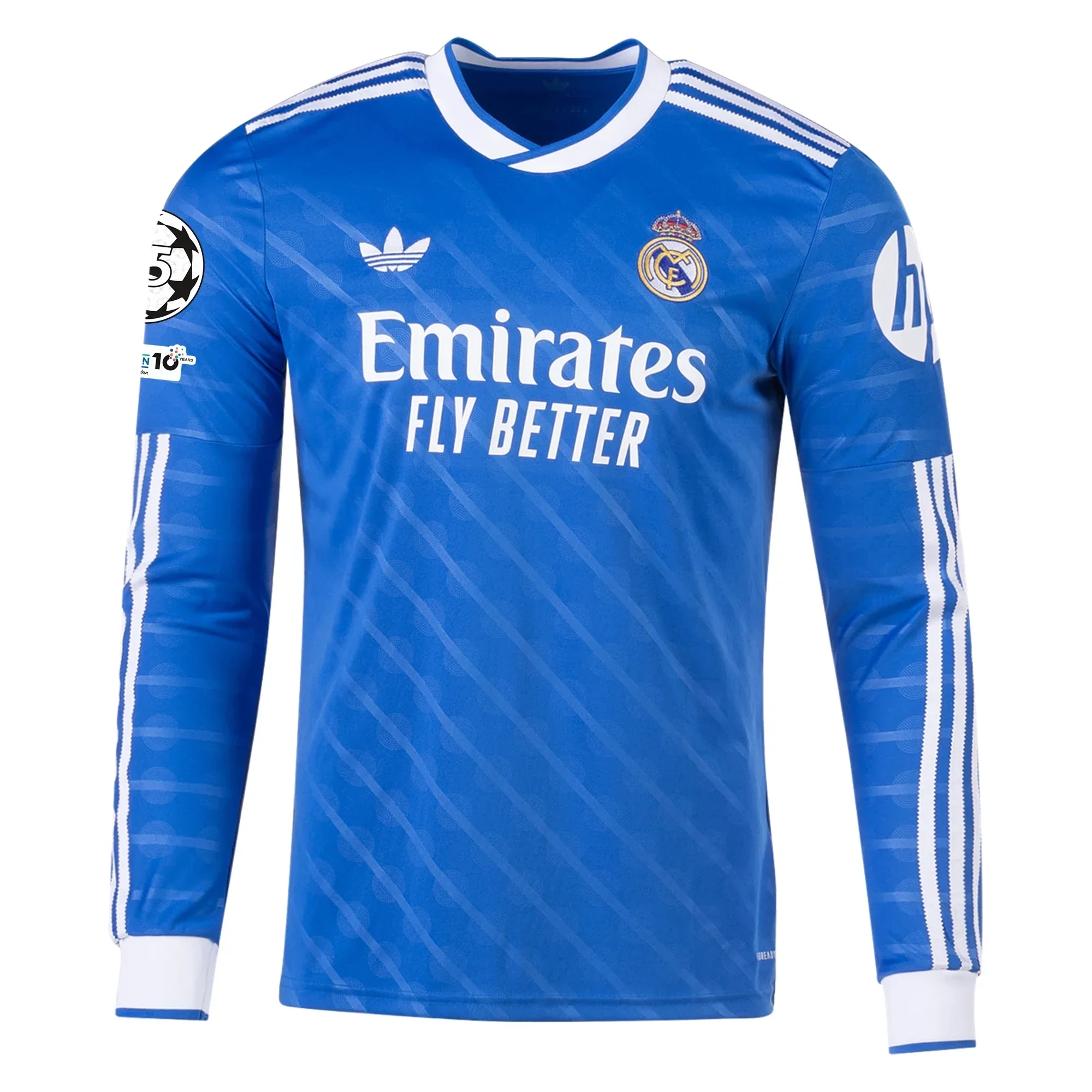 Men's Real Madrid Mbappe Long Sleeve Third Jersey w/ Champions League Patches 25/26 (Blue/White)