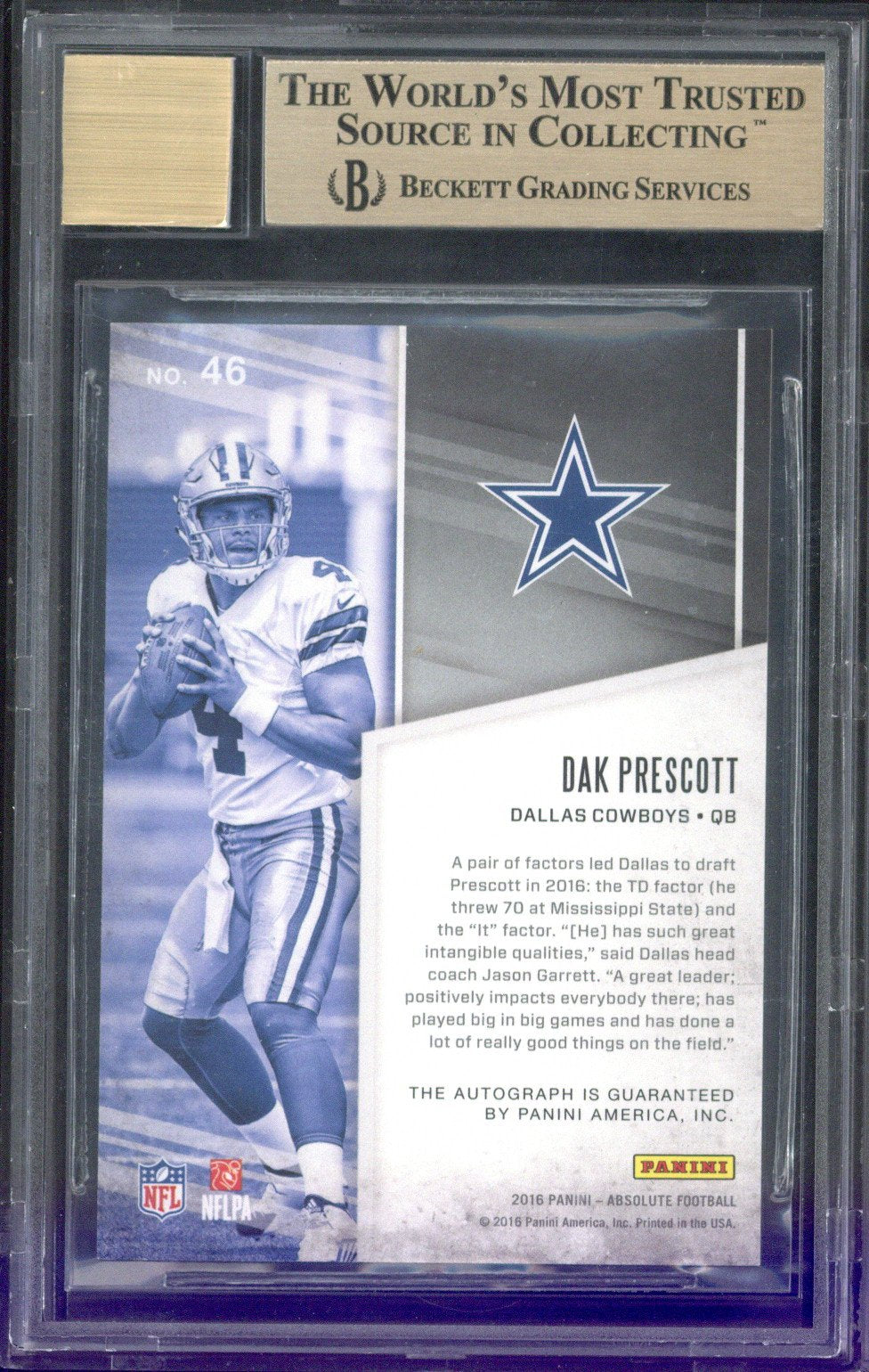 2016 Panini Absolute Dak Prescott Autograph /99 #46 BGS 9.5 AUTO 10