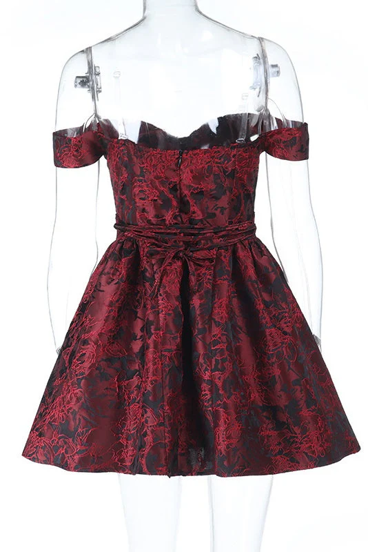 Burgundy Off the Shoulder Short A-line Dress
