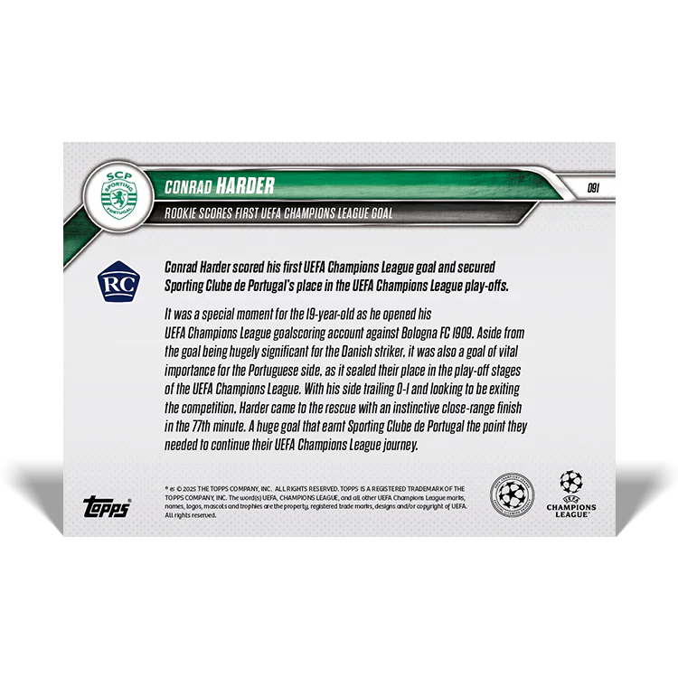 Conrad Harder - Rookie scores first UEFA Champions League goal - 24/25 UCL Topps NOW® Card 91