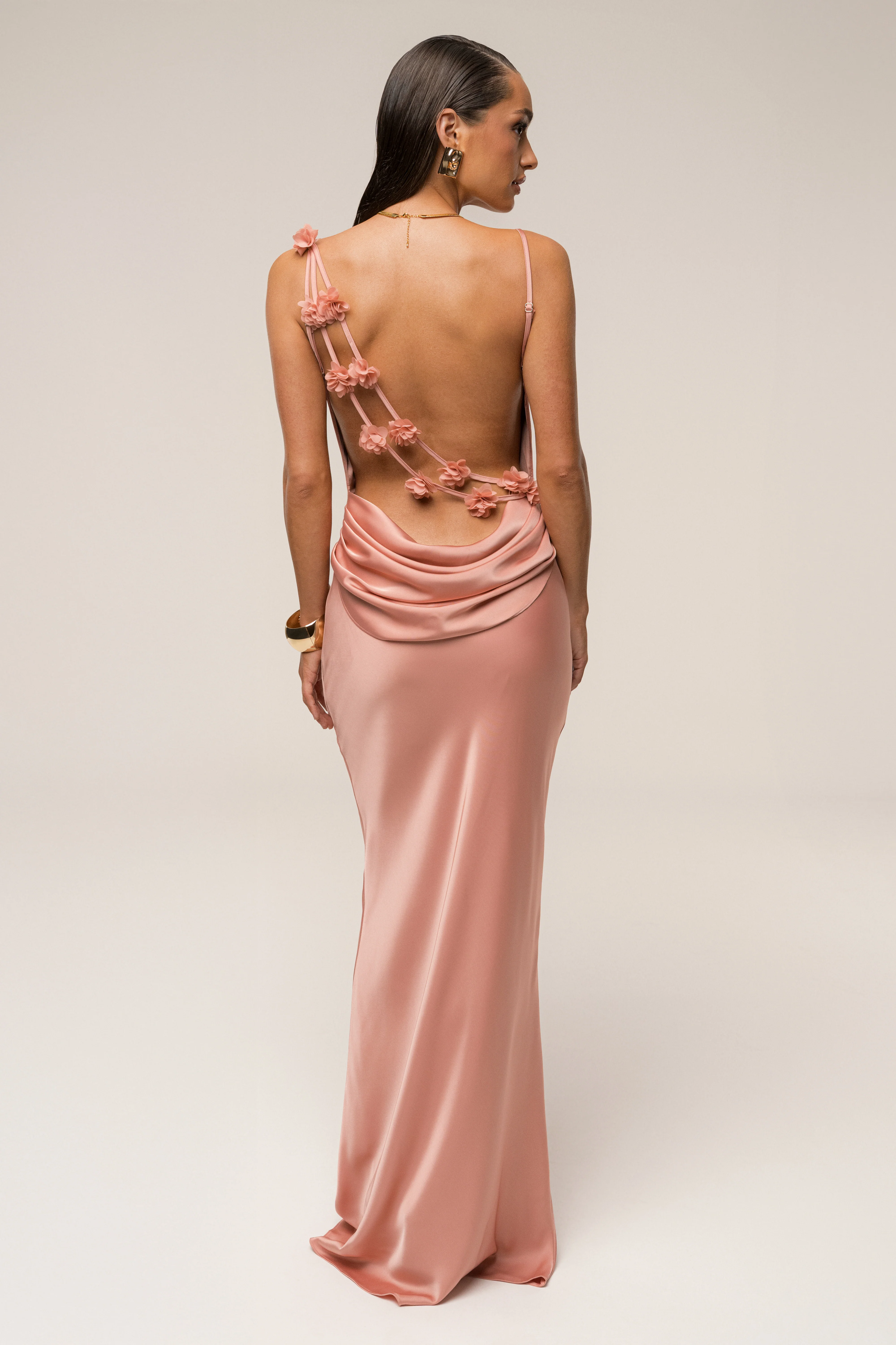 Dark Peach Down The Aisle Satin Gown