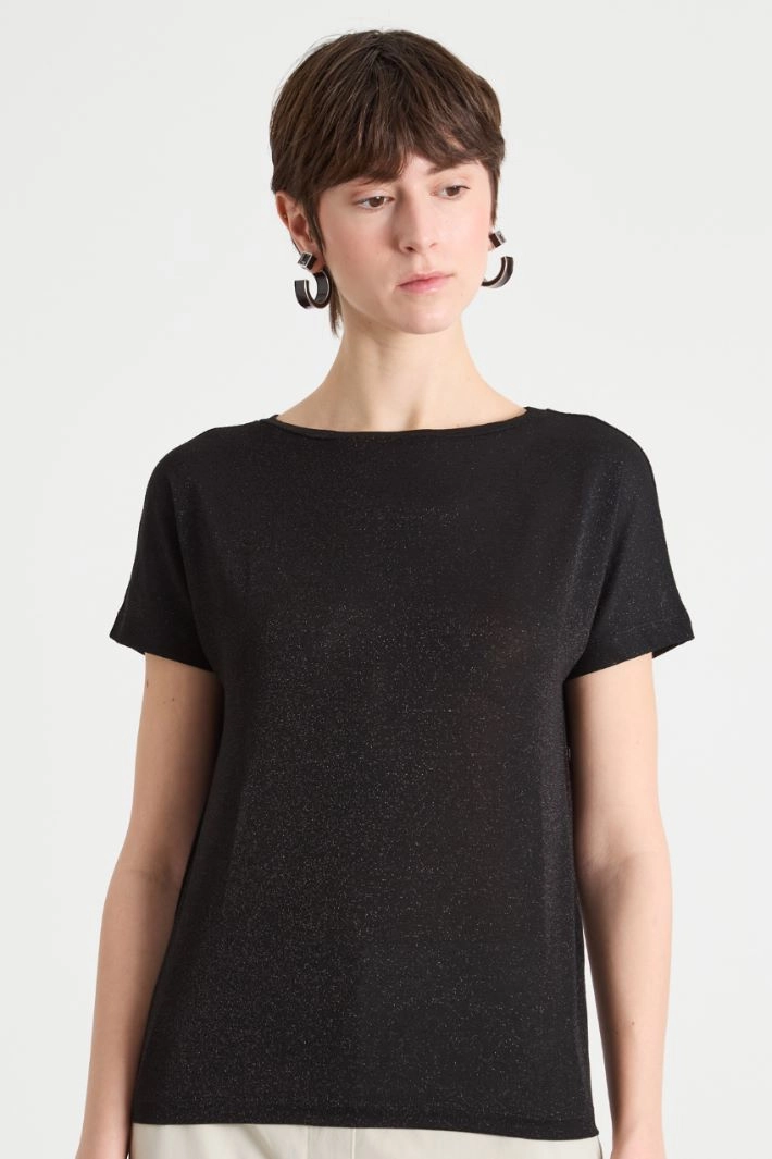 Foiled jersey top - BLACK