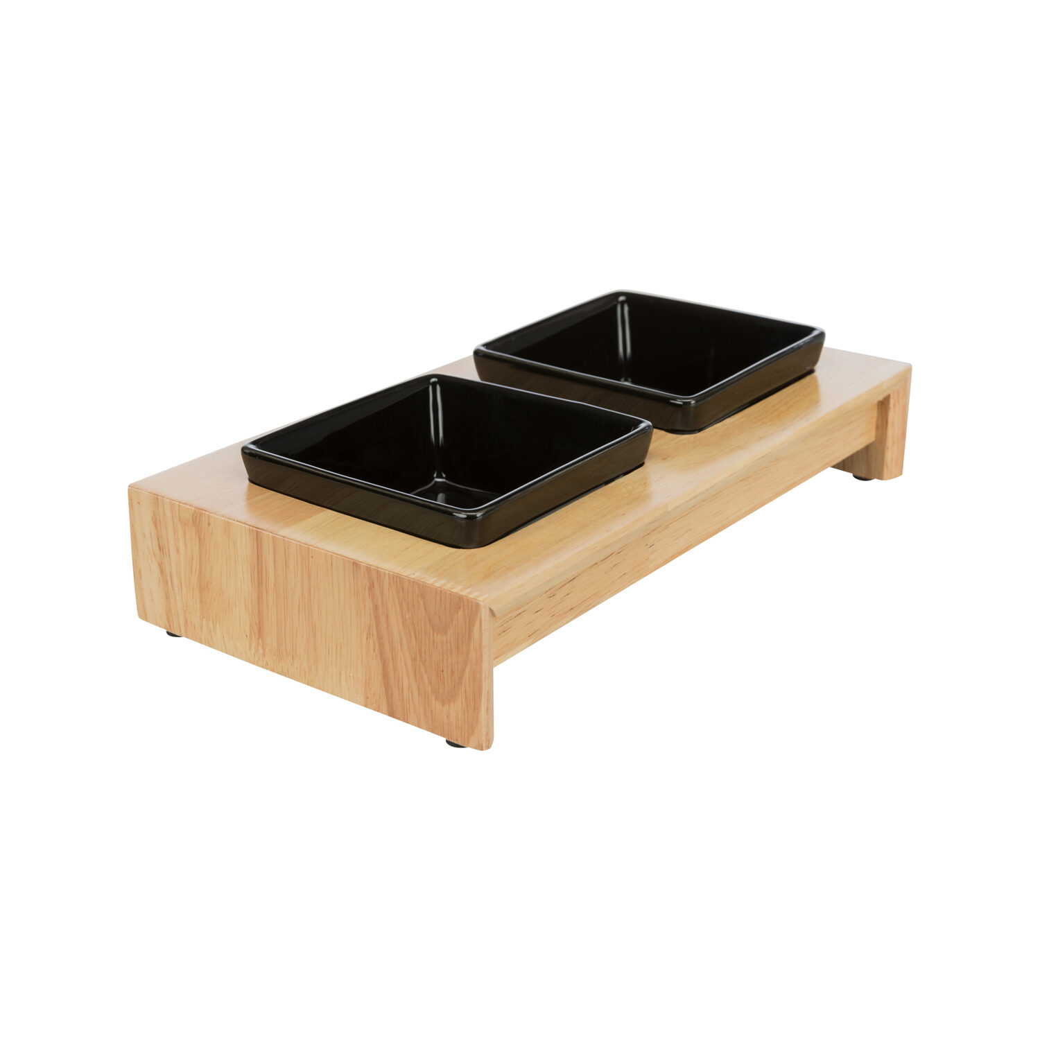Trixie Feed-Water Bowl Set - Ceramic - Wood - 0.2 L - 28 x 15 x 5 cm