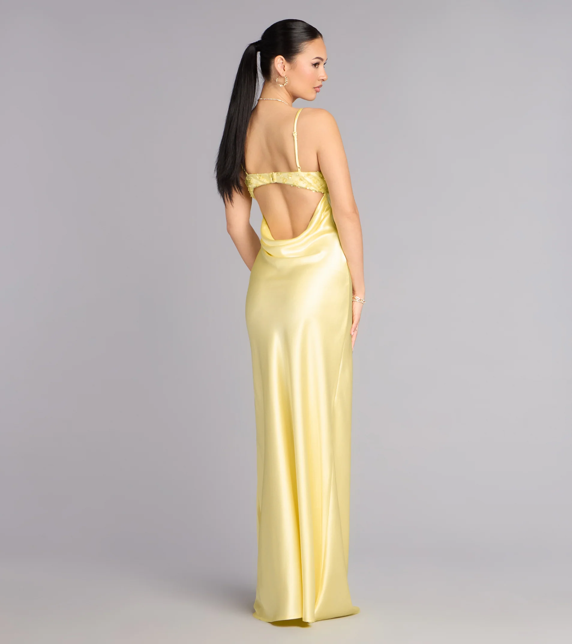 Ruby Satin Low Back Column Formal Dress
