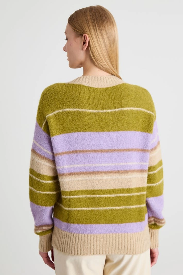 Alpaca and cotton V-neck sweater - GREEN LILAC