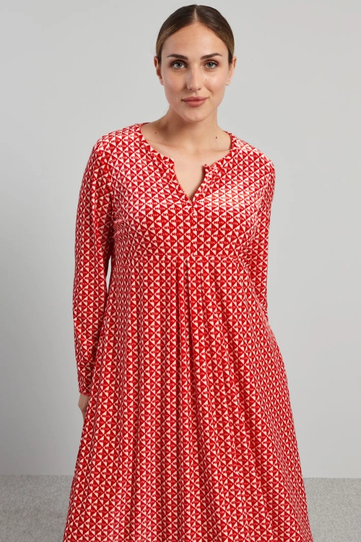 Long printed dress - RED WHITE