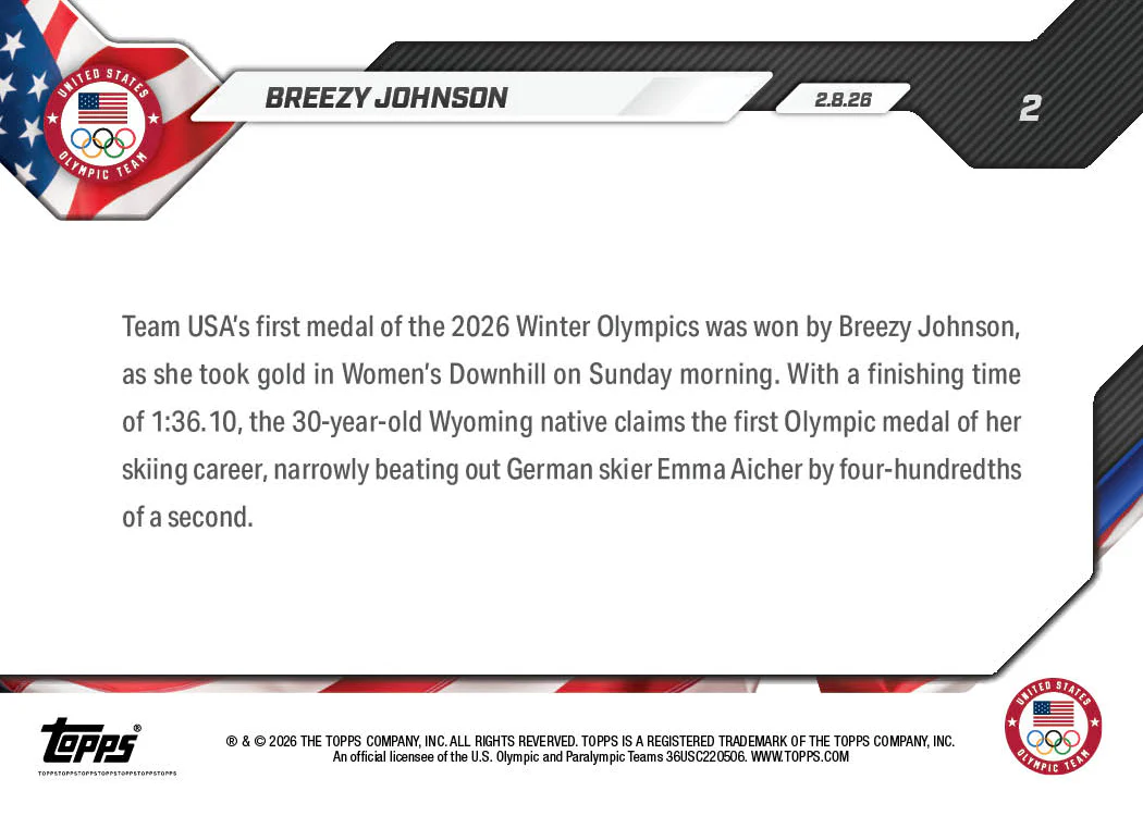 Breezy Johnson - 2026 Olympics Topps NOW® - Card 2 - PR: 1164