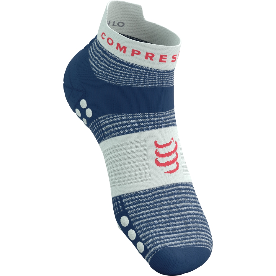 Compressport Pro Racing Compression Socks v4.0 Run Low - dress blues/sugar swizzle/fluo red