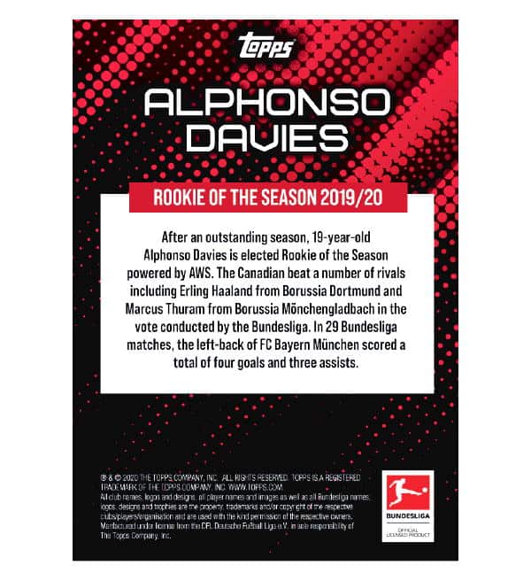 Topps Alphonso Davies Rookie of the Season 19/20 Autogramm Card #43/50