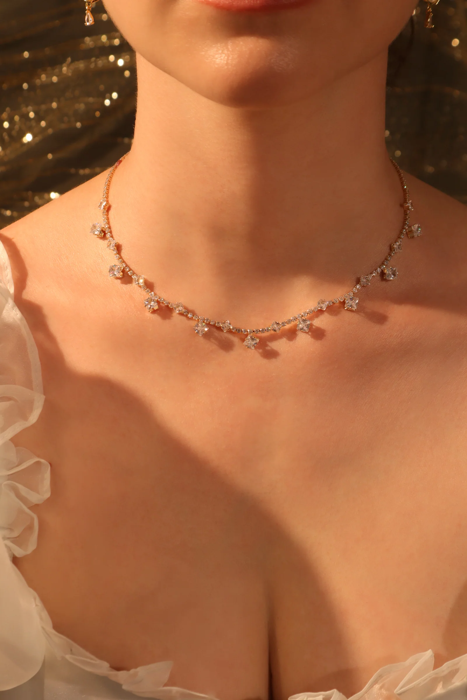 14K Real Gold Plated Multi Diamond Necklace