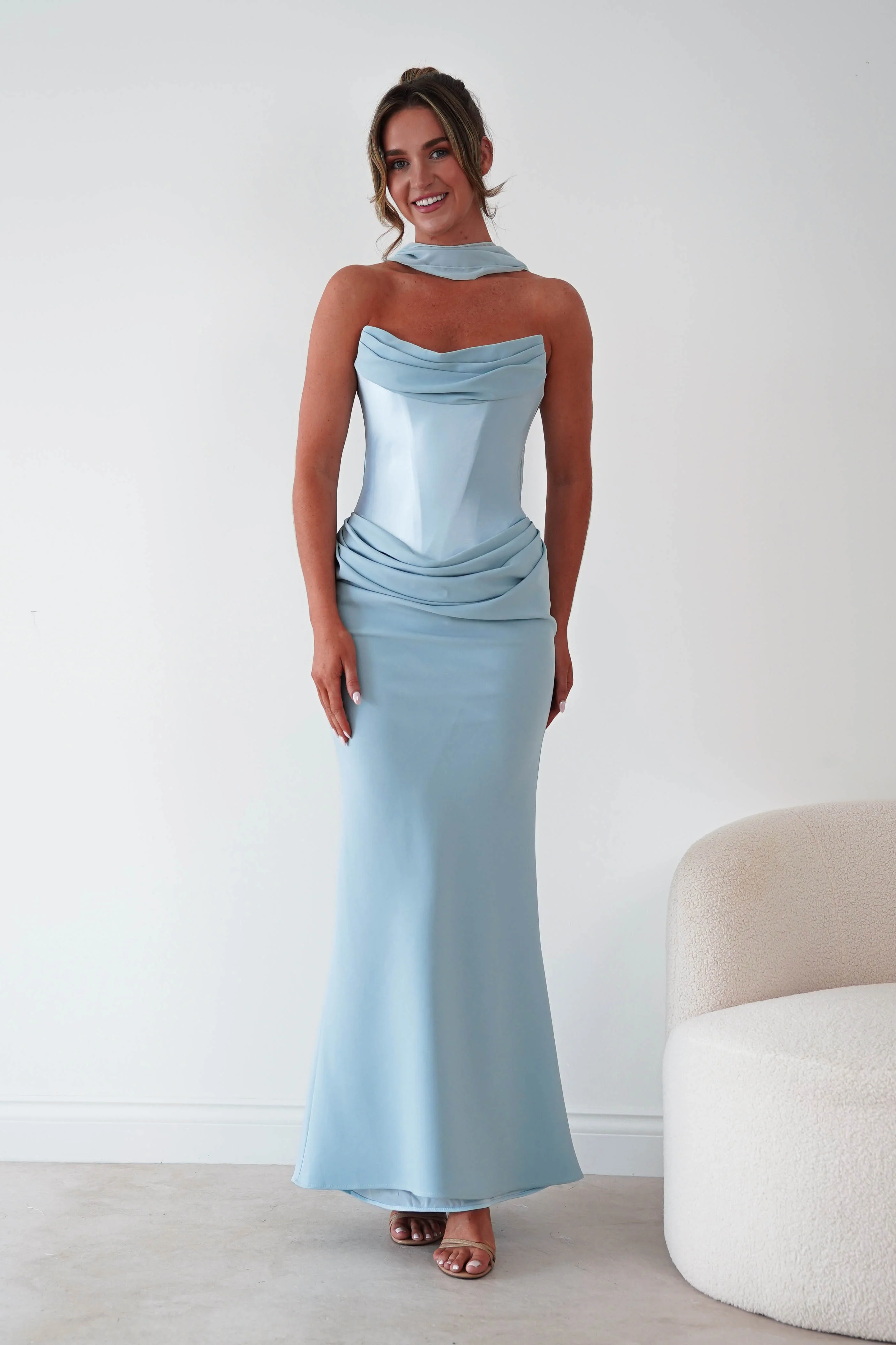 Kailani Strapless Ruched Maxi Dress | Blue