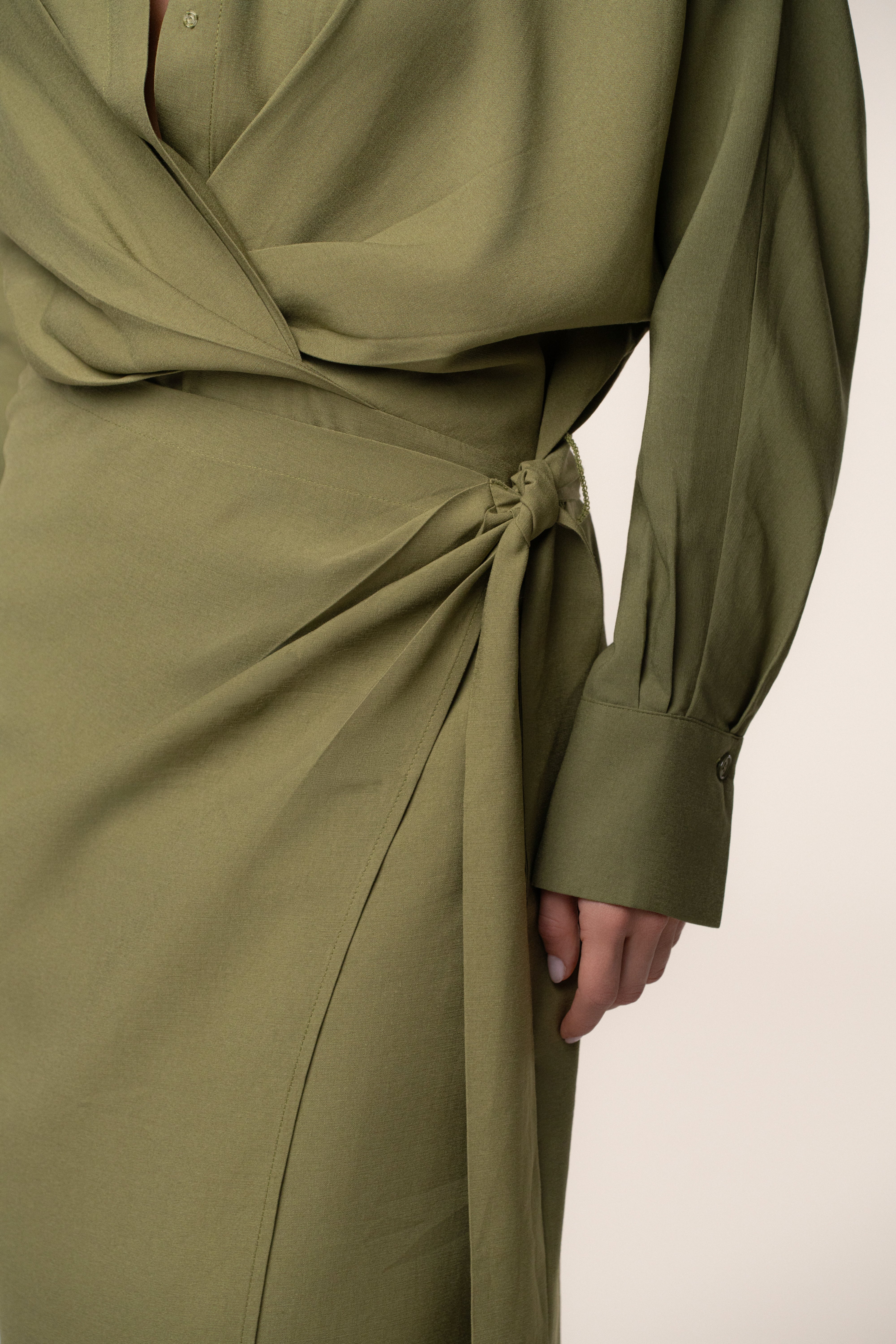 Olive Skyline Wrap Midi Dress