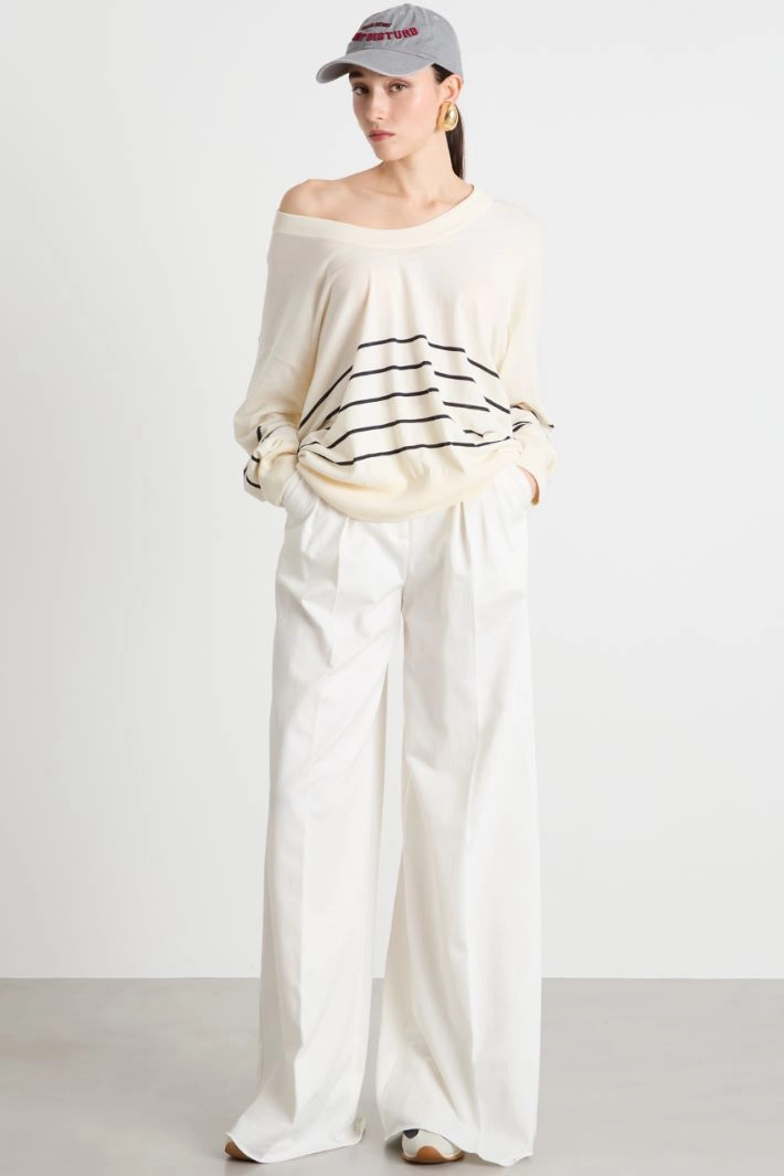 Wide-neck jumper - WHITE BLUE