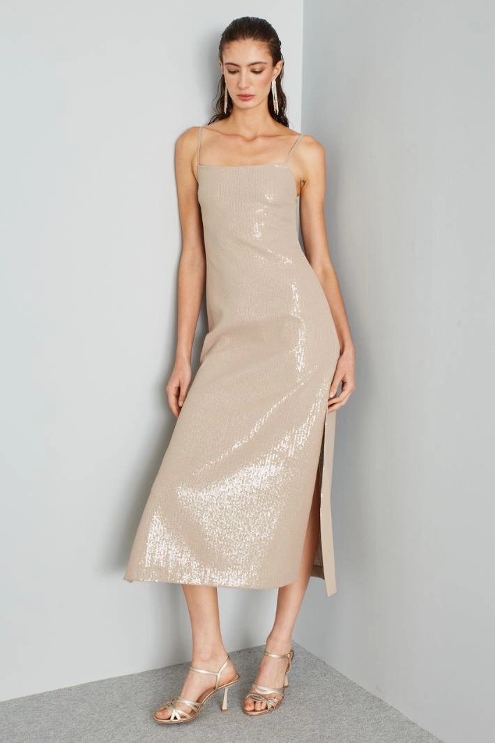 Long sequined dress - BEIGE