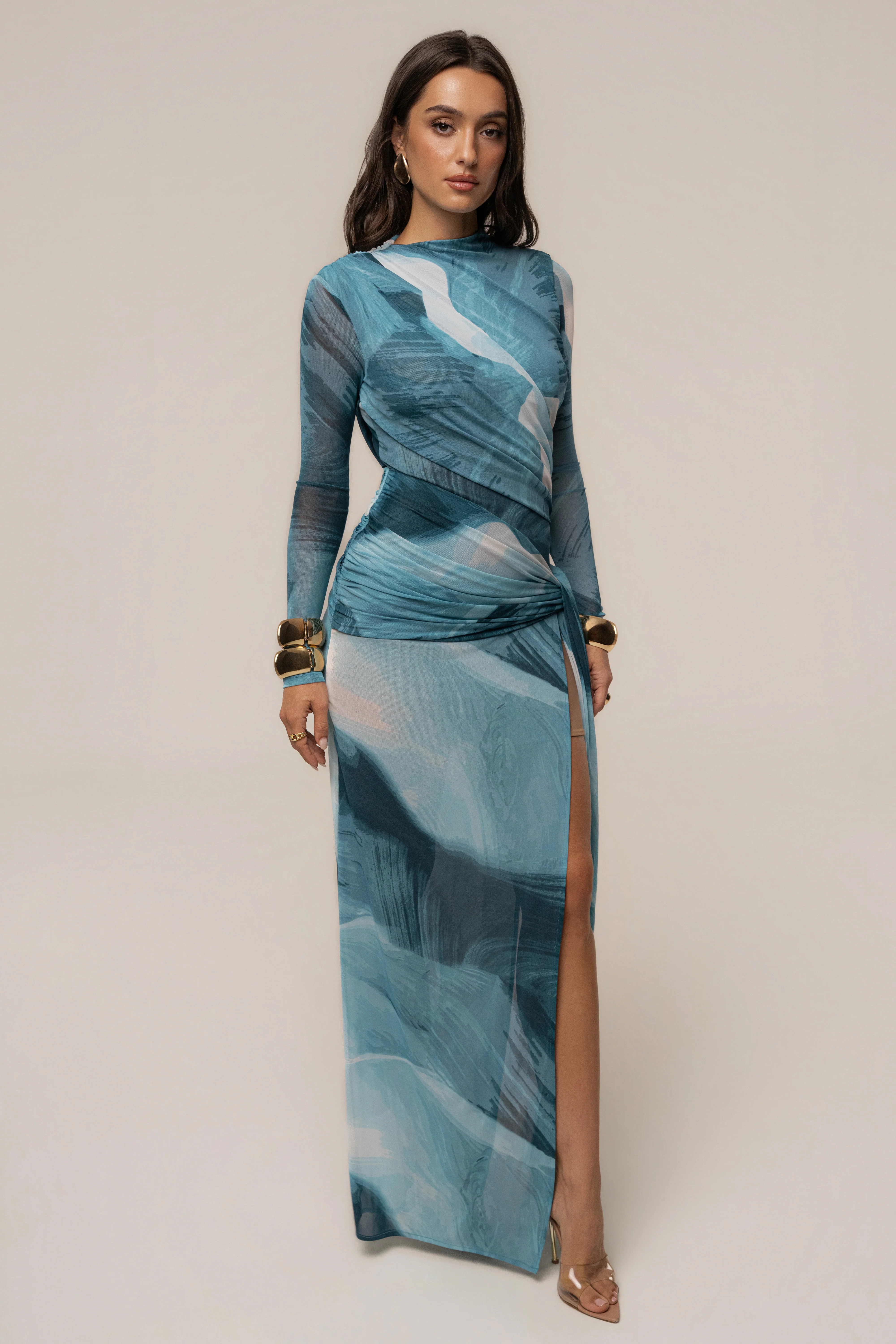 Sunset Blue Heatwave Mesh Maxi Dress
